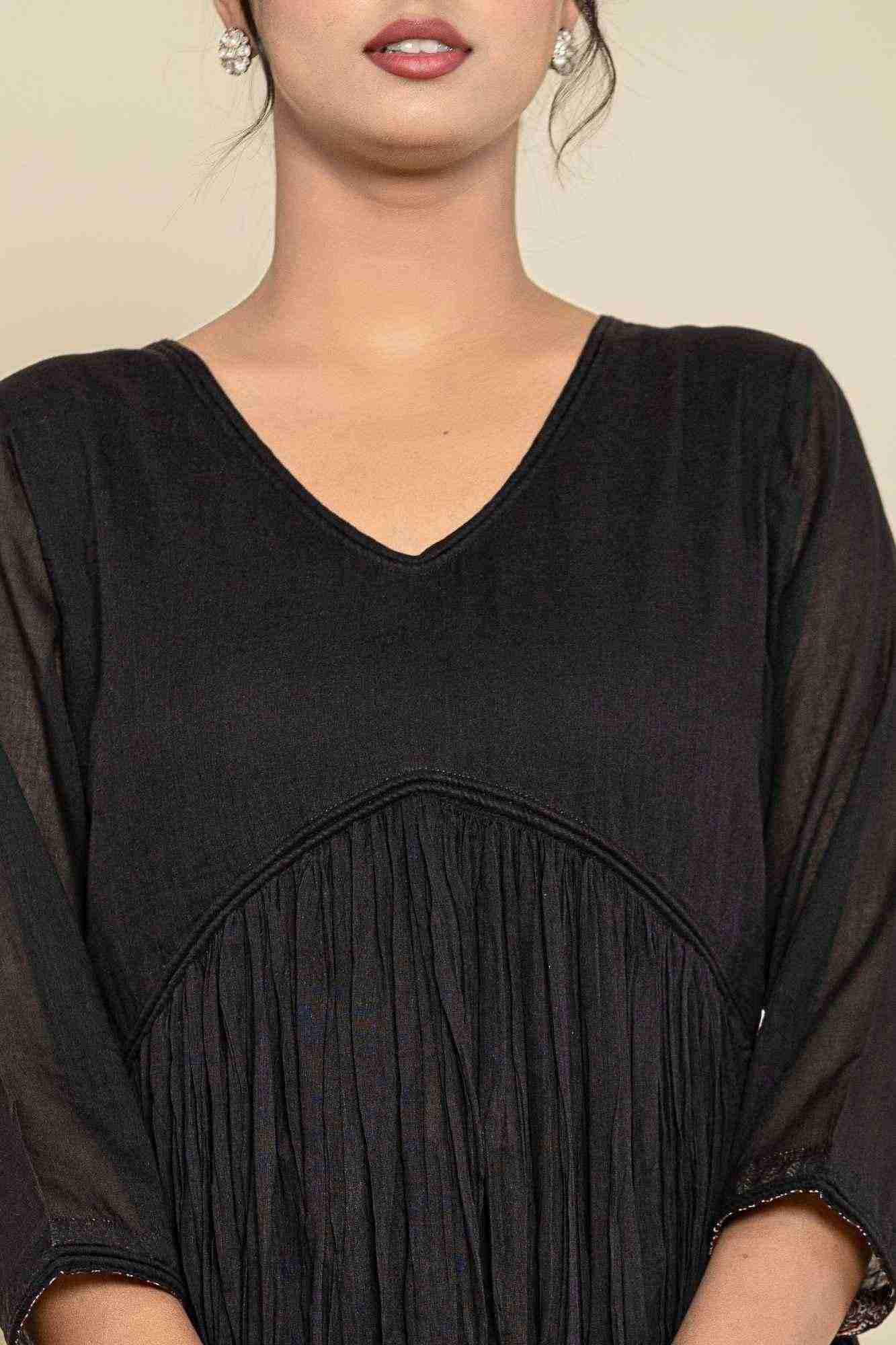 Naksh Black Cotton Gathered Kurta And Pants