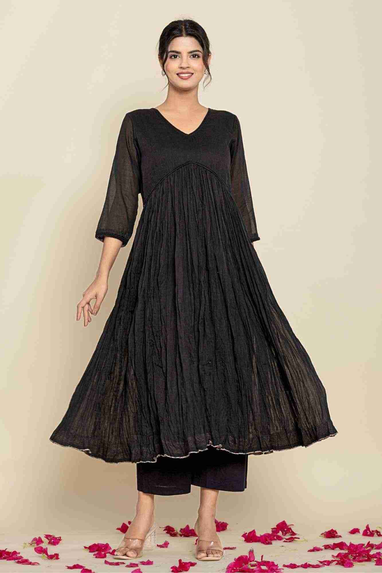 Naksh Black Cotton Gathered Kurta And Pants