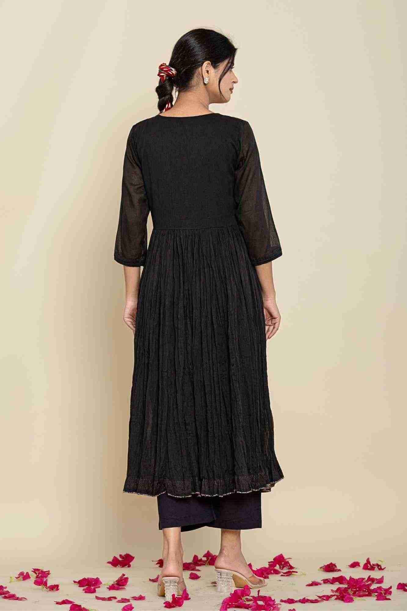 Naksh Black Cotton Gathered Kurta And Pants