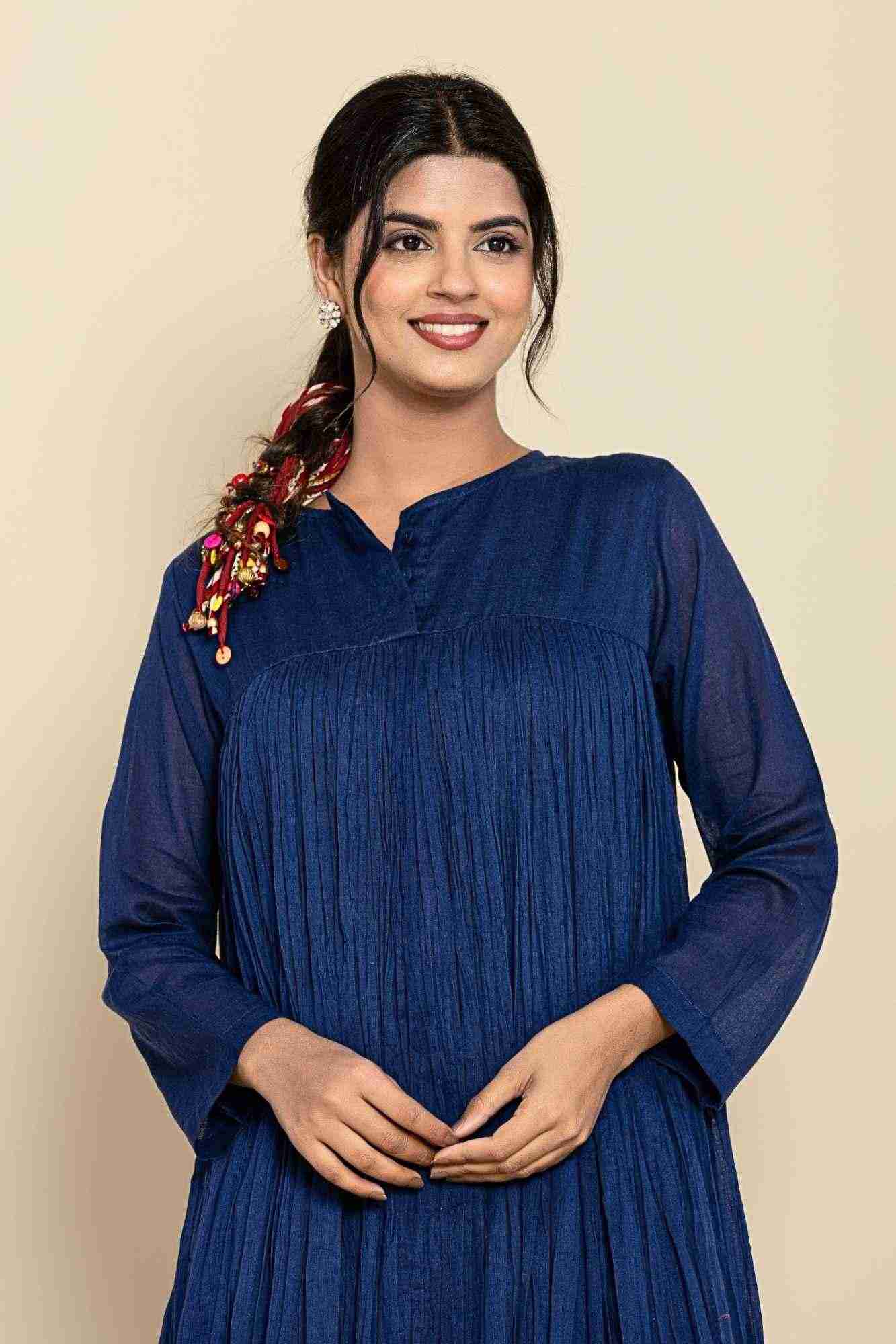 Naksh Dark Blue Solid Voile Gathered Kurta And Sharara