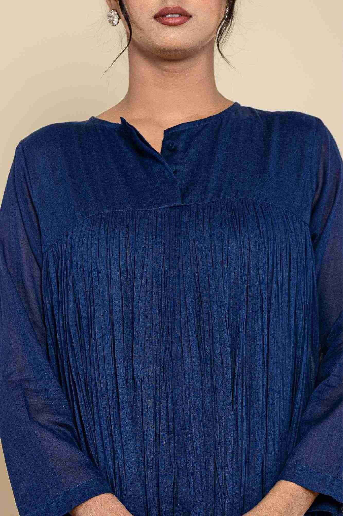 Naksh Dark Blue Solid Voile Gathered Kurta And Sharara