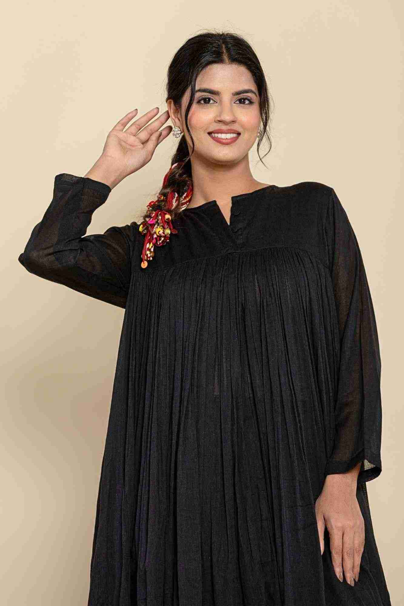 Naksh Black Solid Voile Gathered Kurta And Sharara