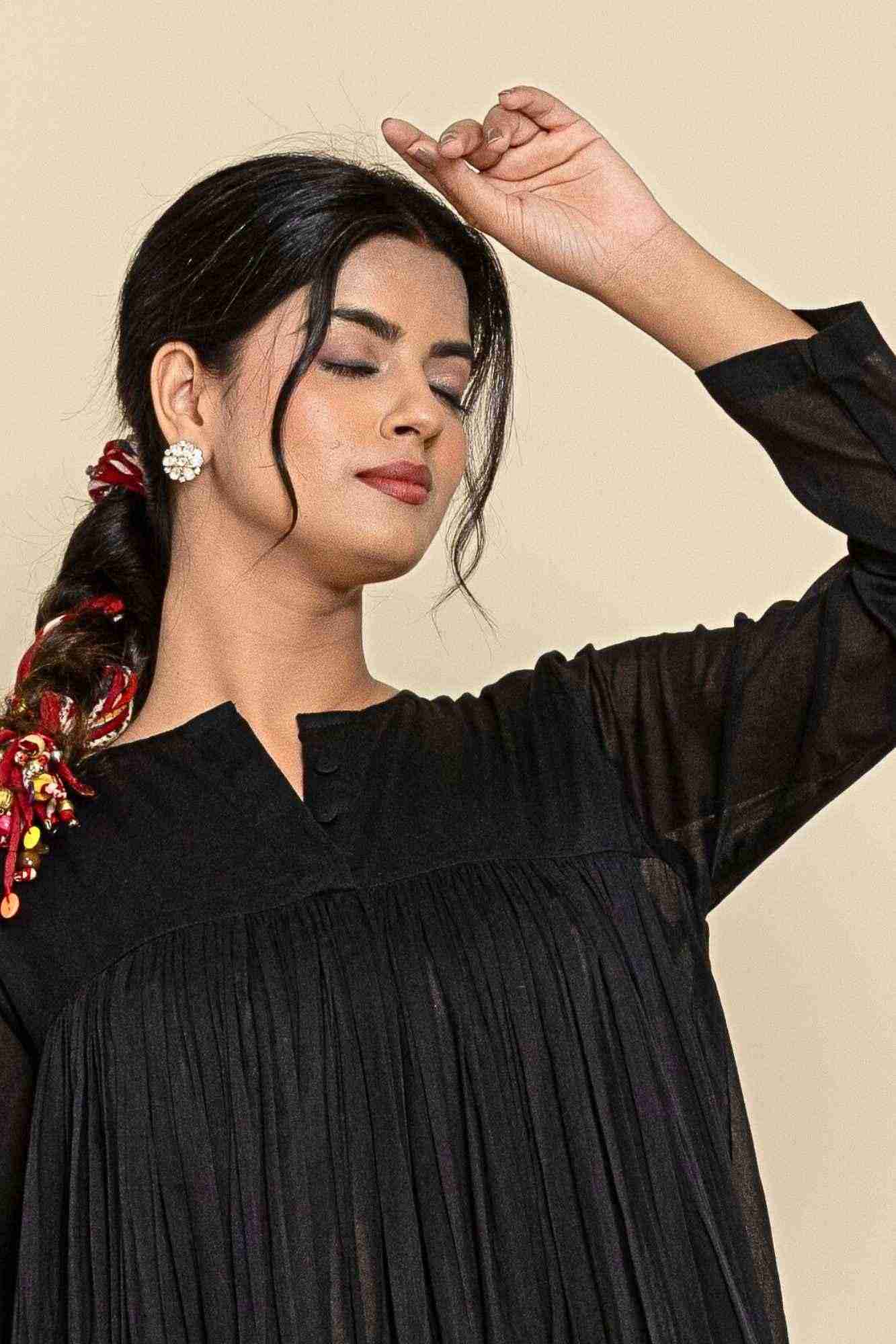 Naksh Black Solid Voile Gathered Kurta And Sharara