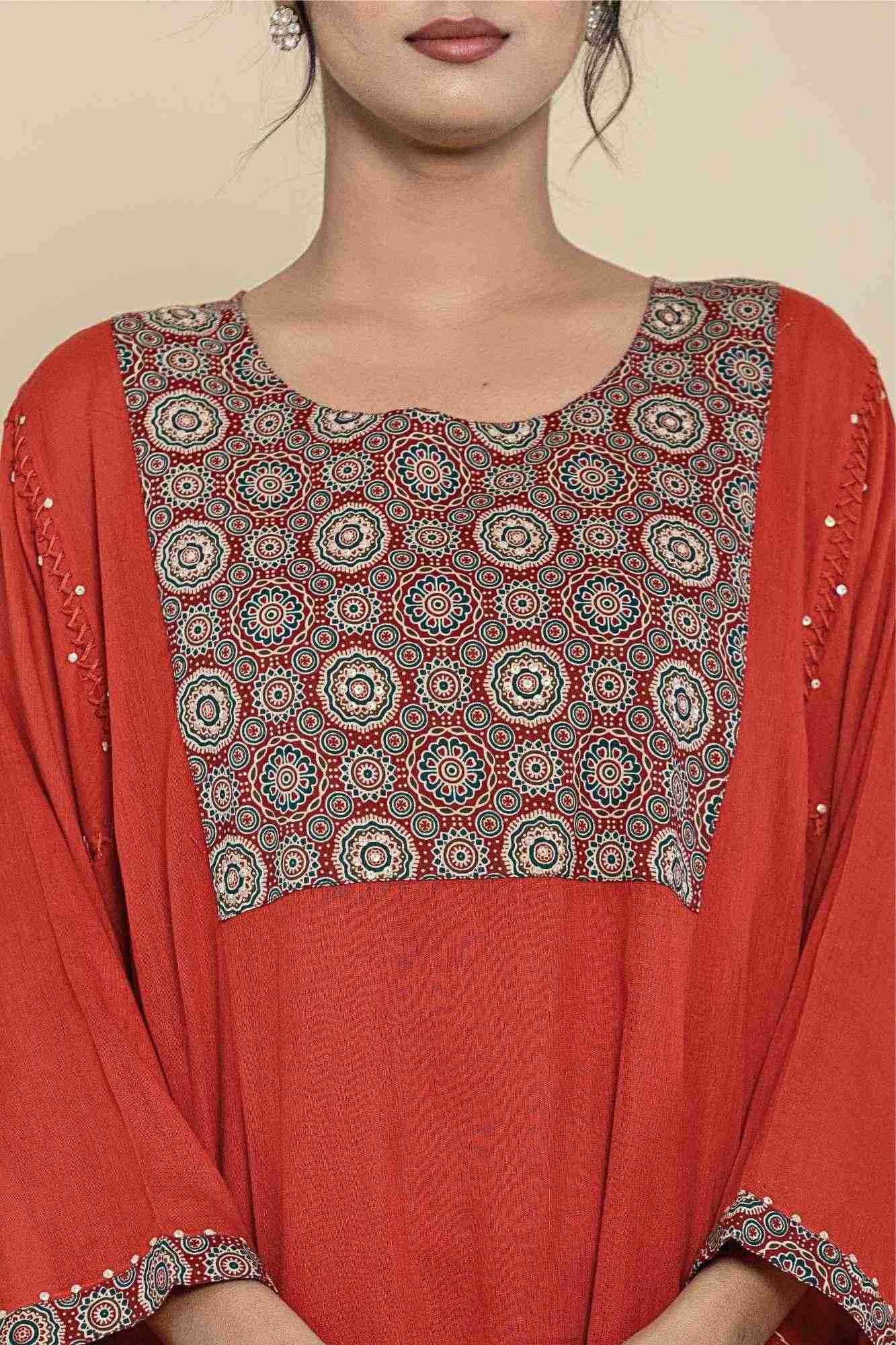 Naksh Rust Solid Cotton Mulmul(Voile) With Inner Kaftan-Dress