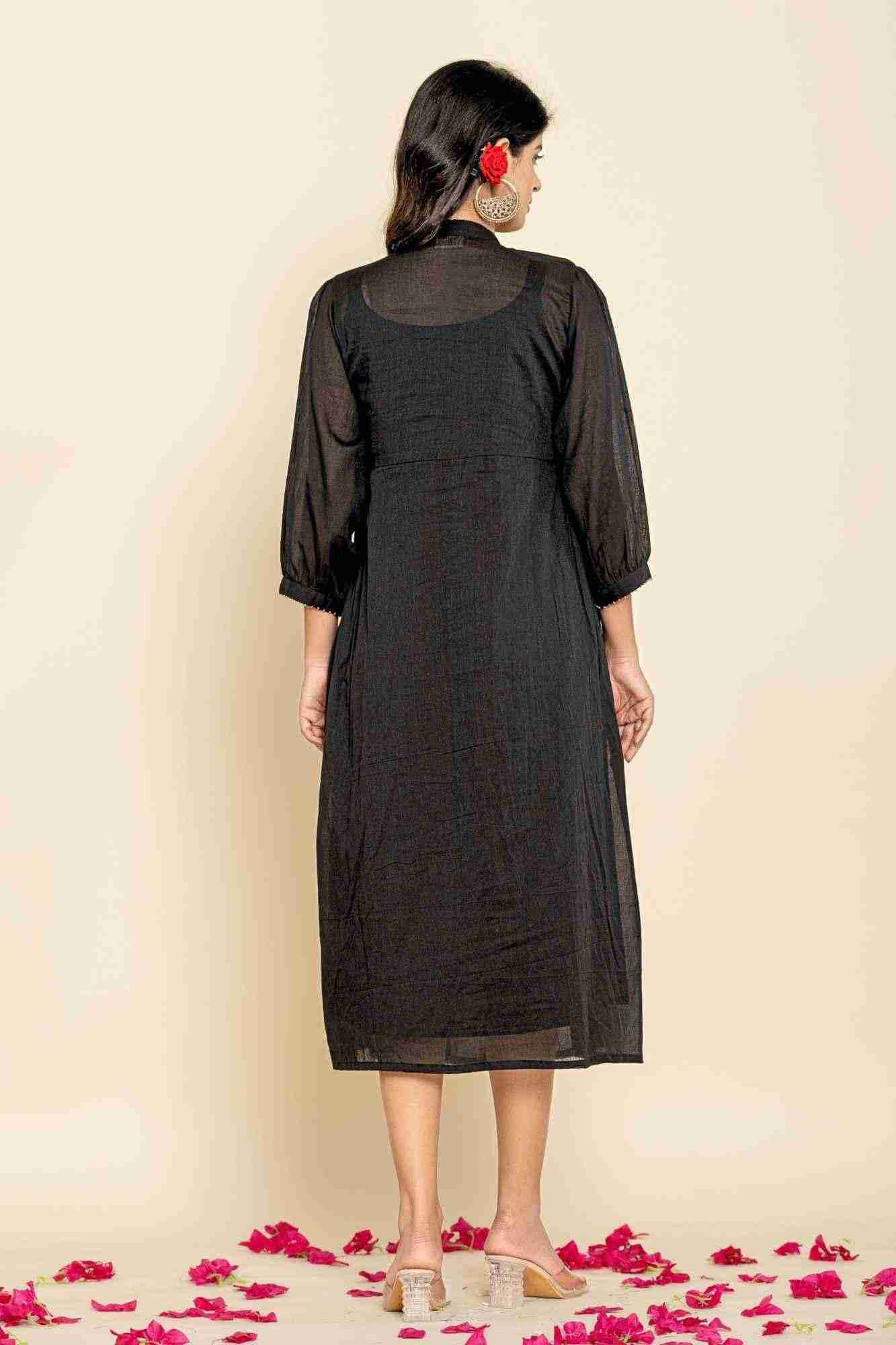 Naksh Black Mulmul Gathered Kurta-Dress