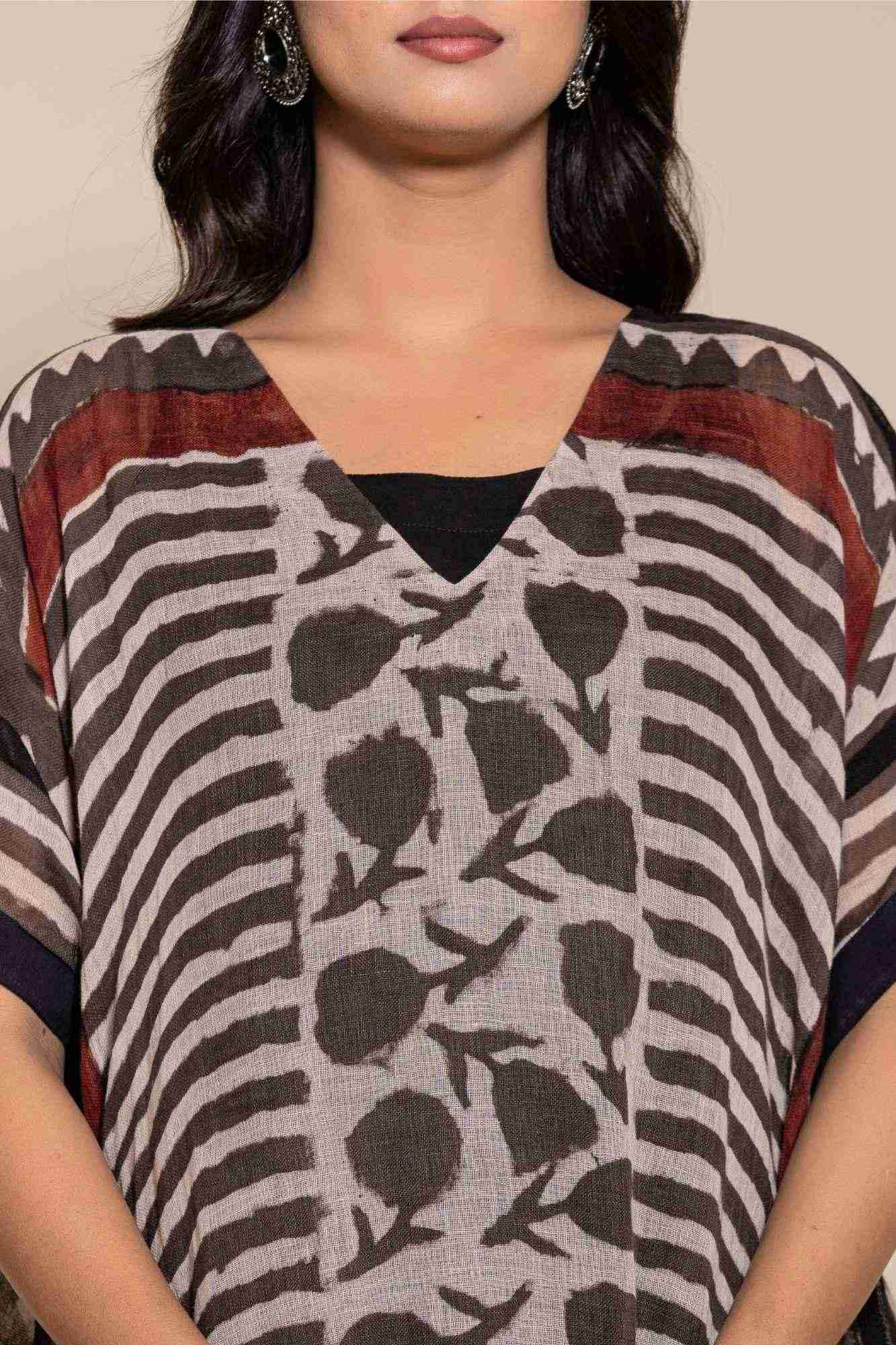 Naksh Pure Linen Free Size Brown Kaftan-Dress With Customizable Inner