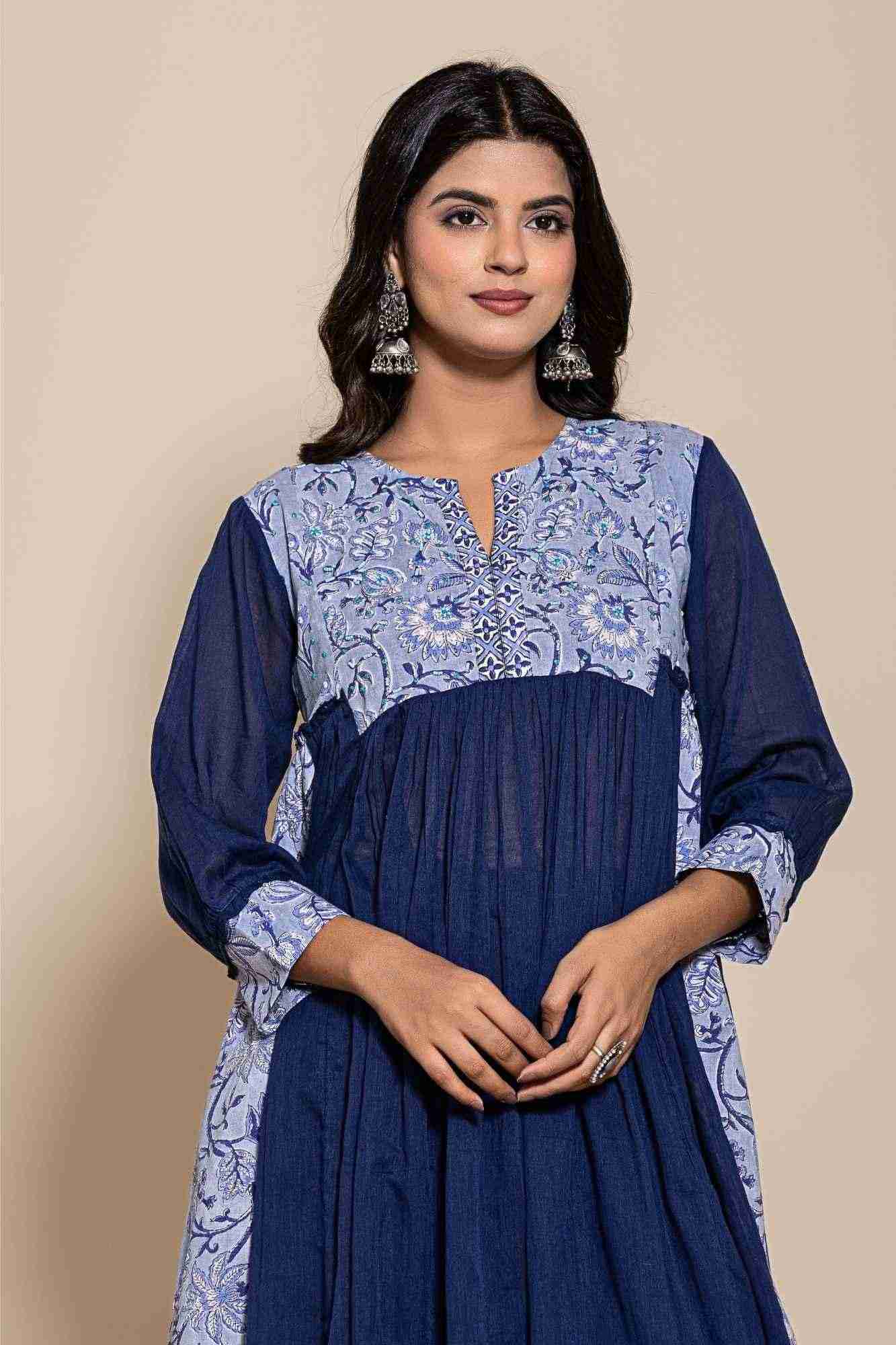Naksh Blue Cotton Voile Gathered Kurta with Sharara