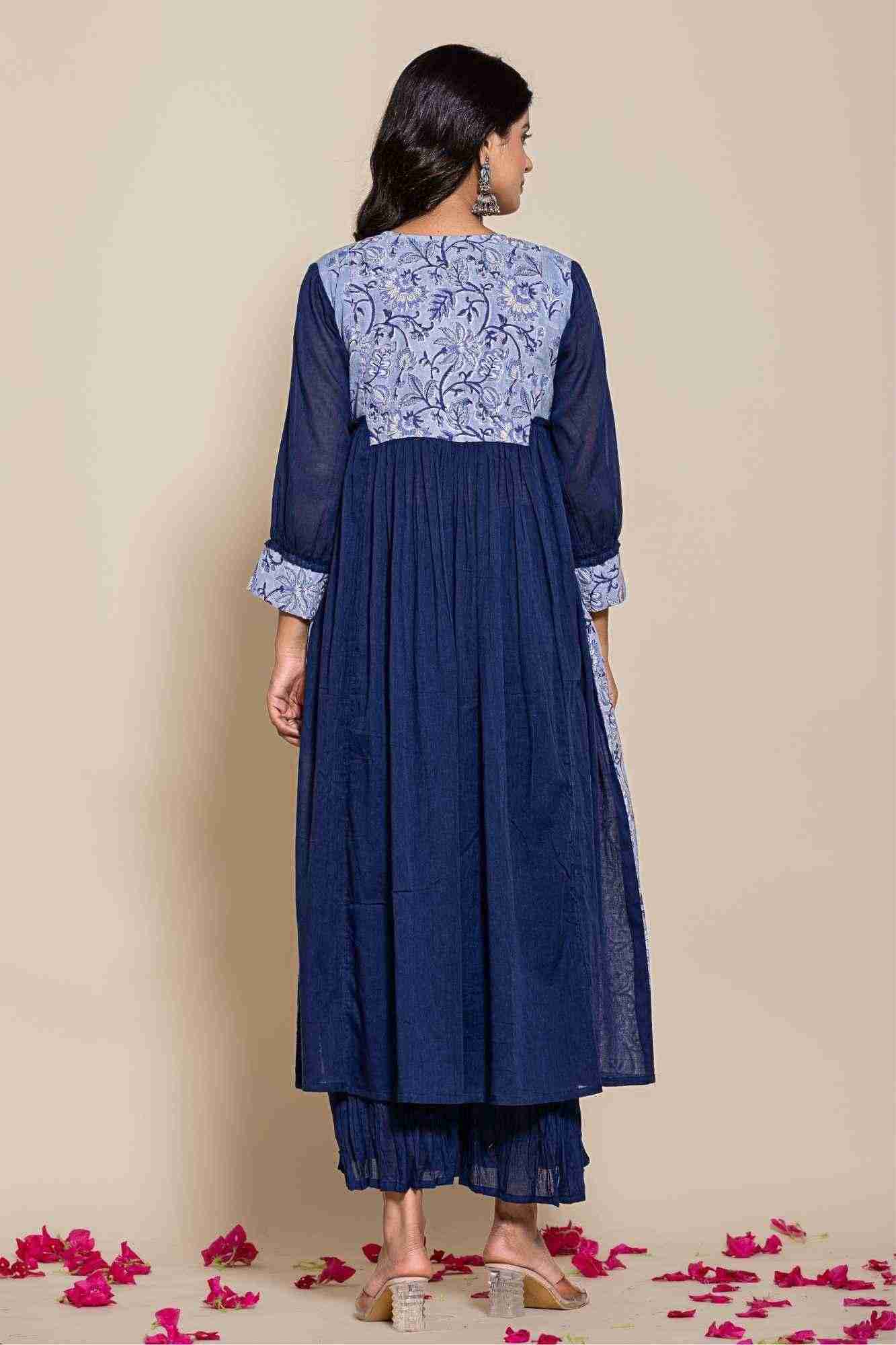 Naksh Blue Cotton Voile Gathered Kurta with Sharara