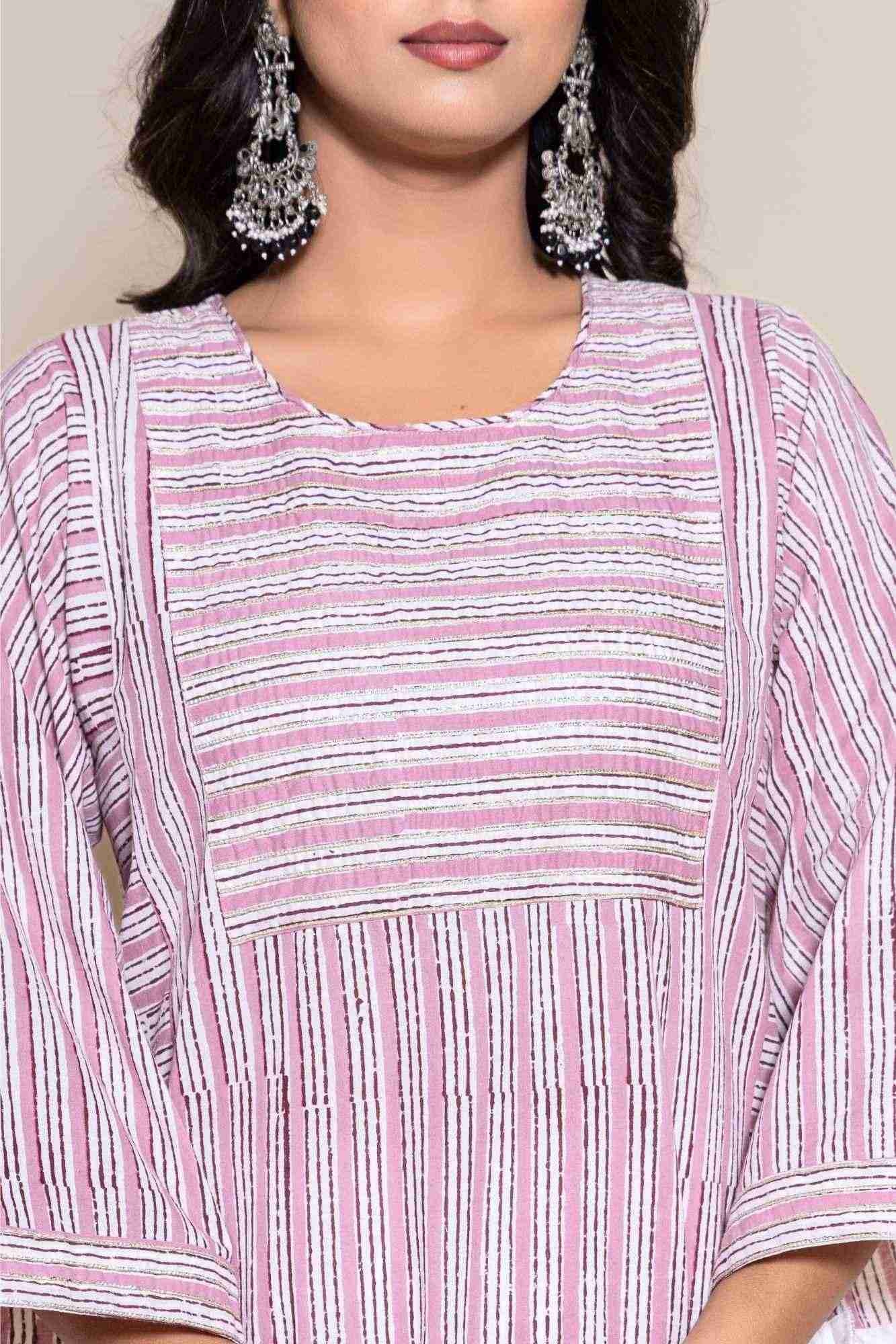 Naksh Cotton Onion Pink Kurta,Pants and Dupatta