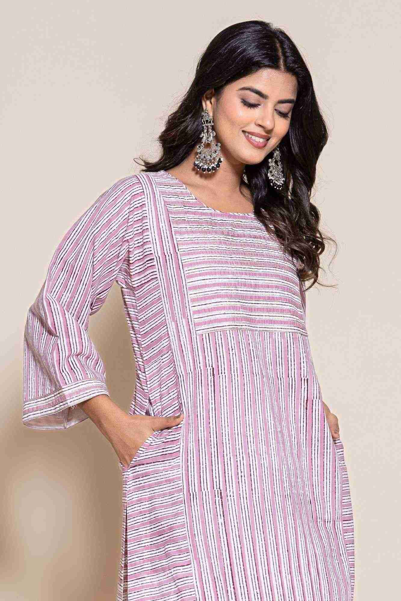 Naksh Cotton Onion Pink Kurta,Pants and Dupatta
