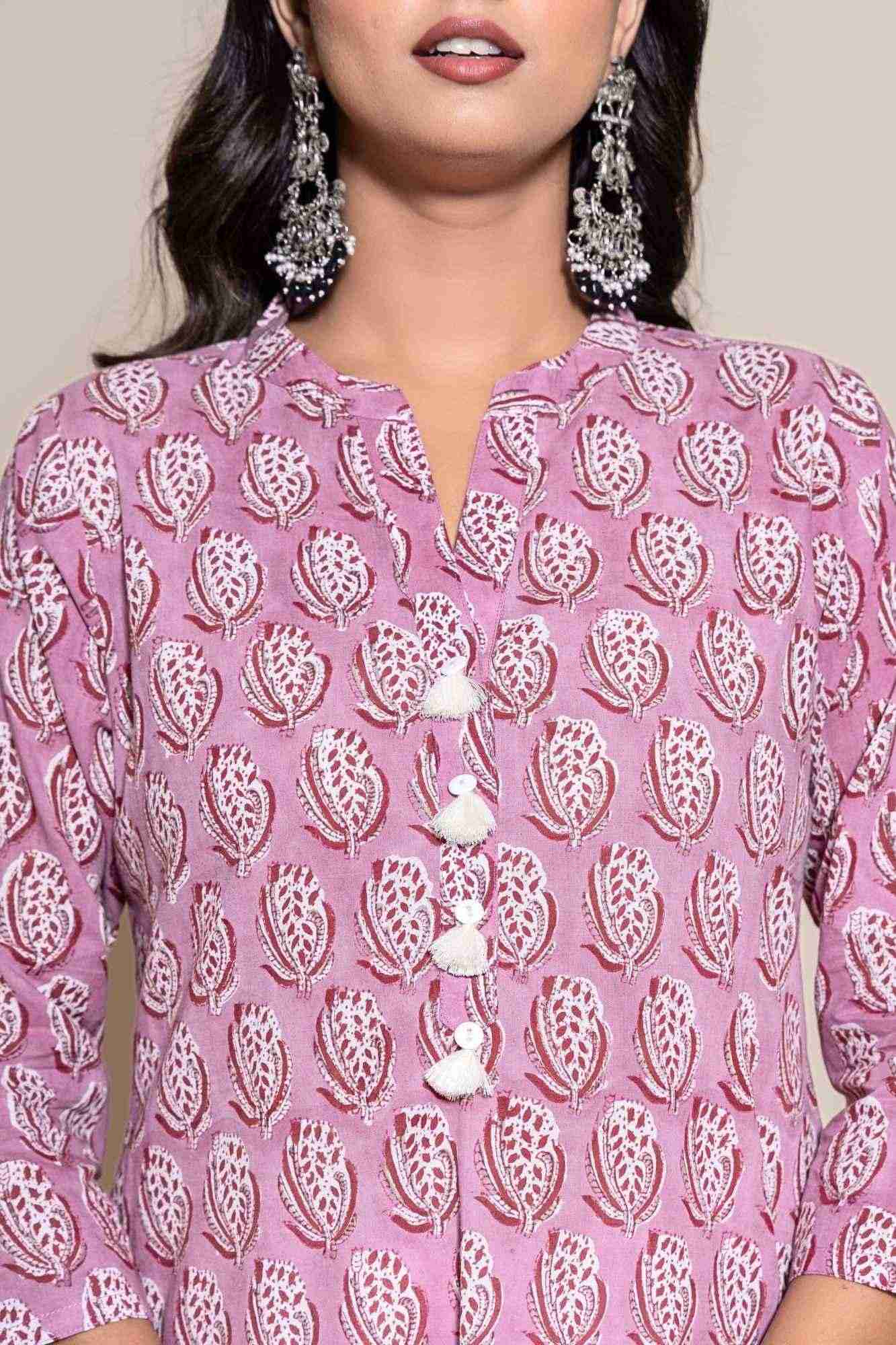 Naksh Cotton Onion Pink Cotton Kurta,Pants and Dupatta