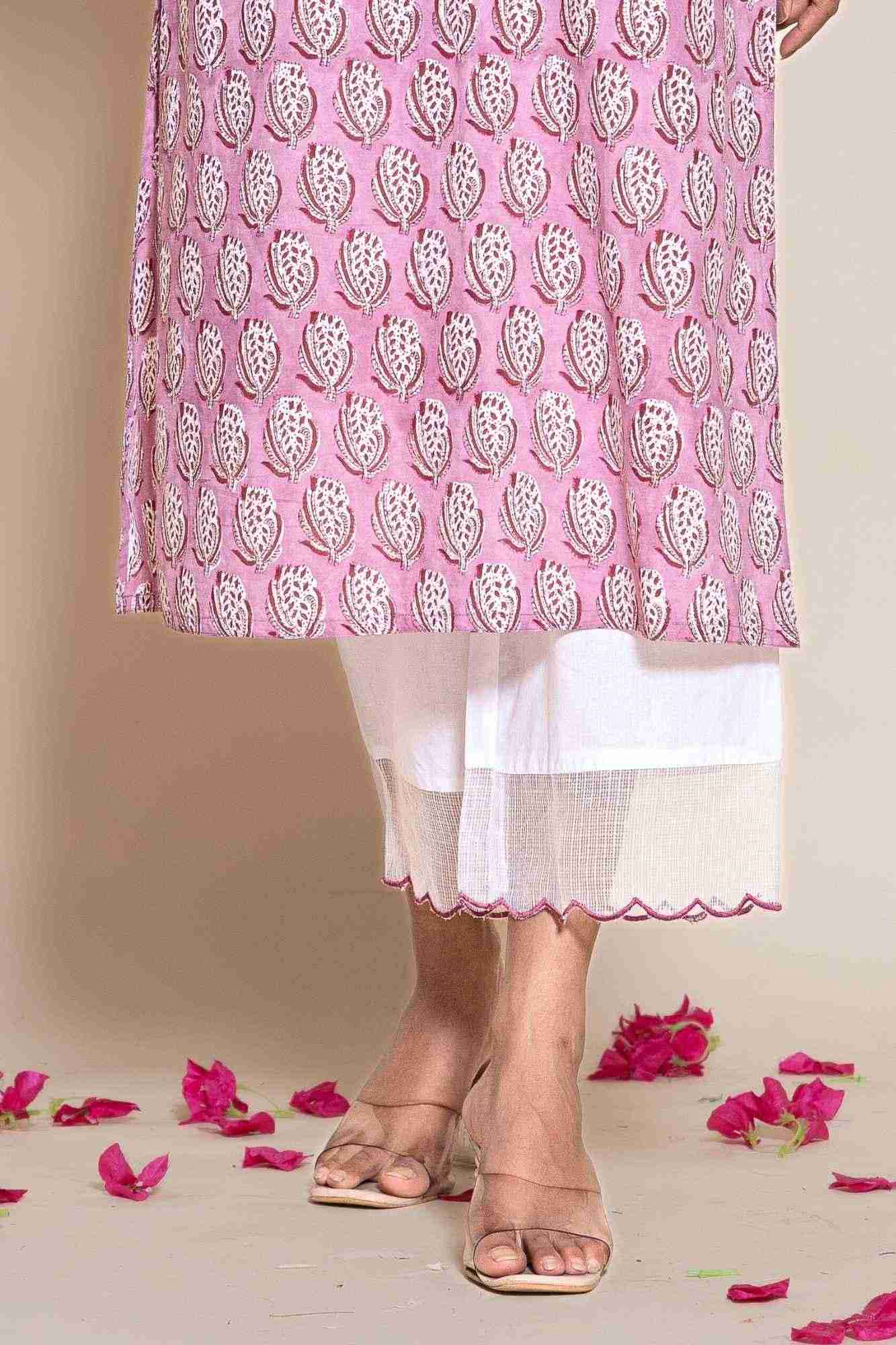 Naksh Cotton Onion Pink Cotton Kurta,Pants and Dupatta