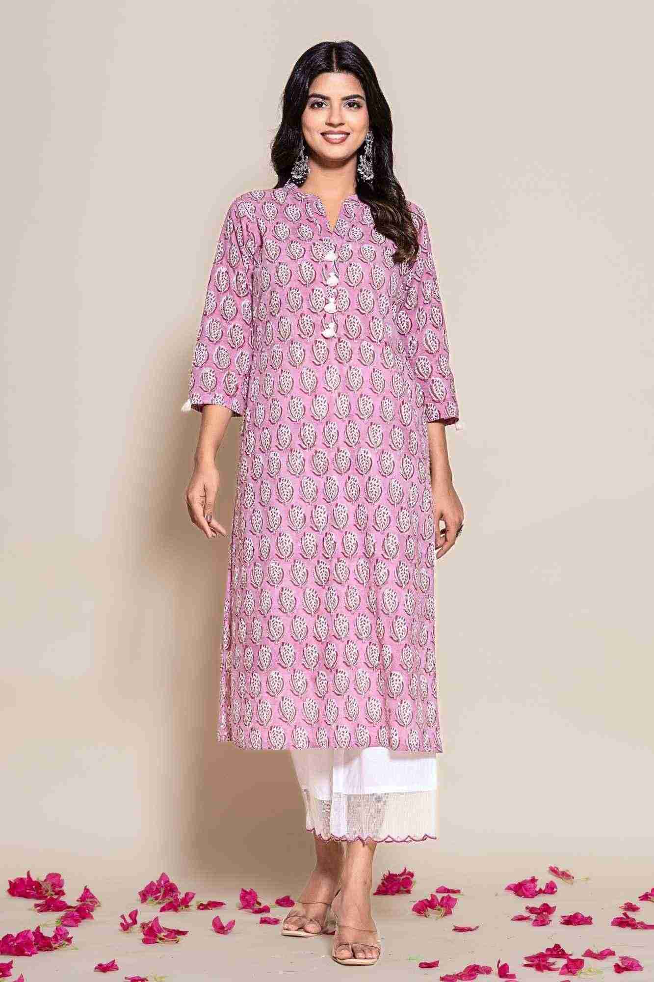 Naksh Cotton Onion Pink Cotton Kurta,Pants and Dupatta