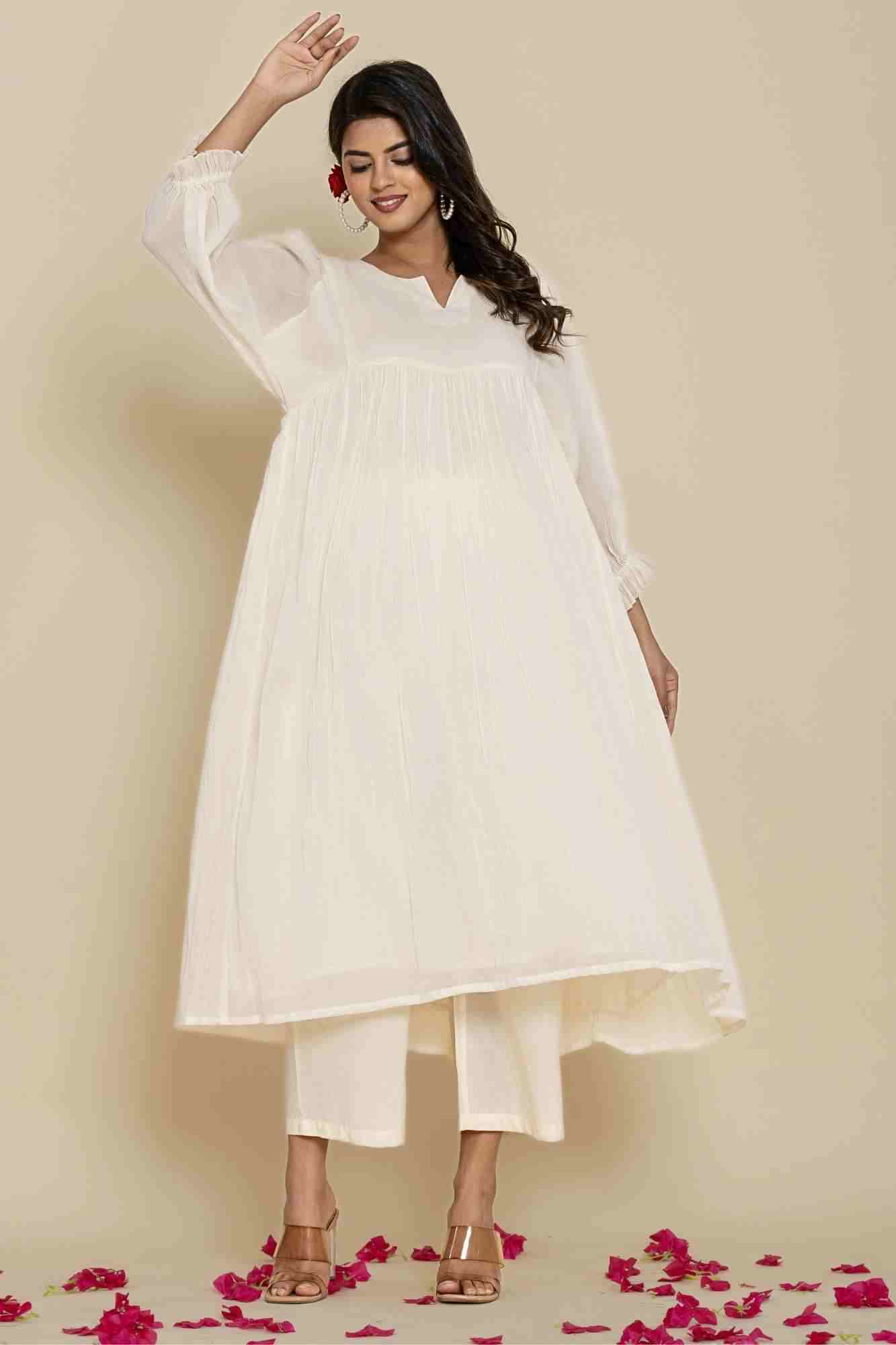 Naksh Kora Cotton Voile Gathered Kurta And Pants