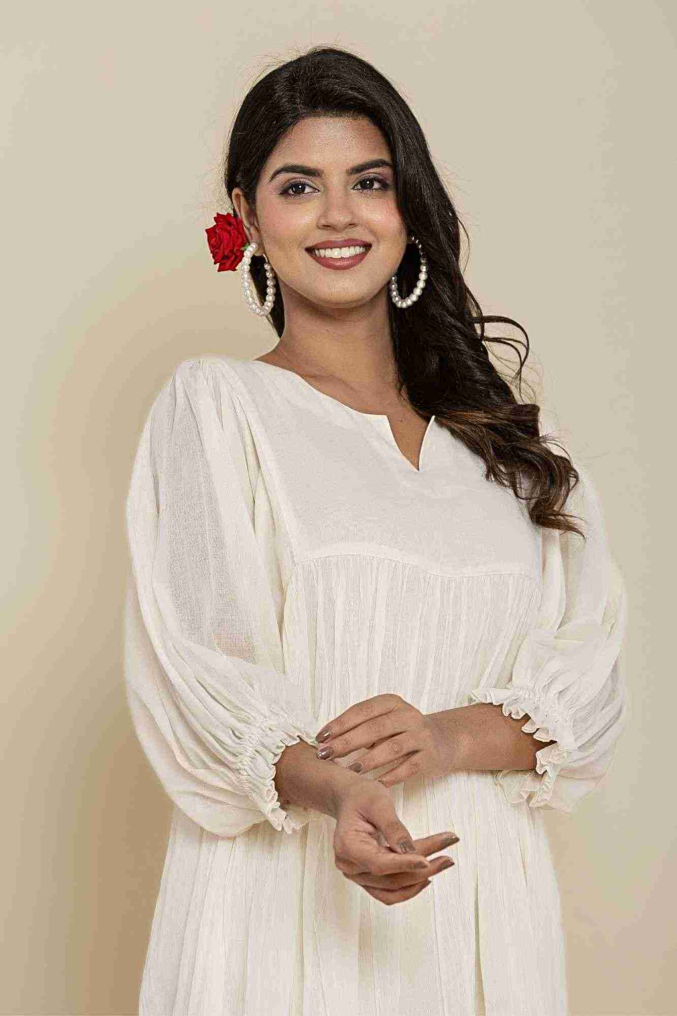 Naksh Kora Cotton Voile Gathered Kurta And Pants