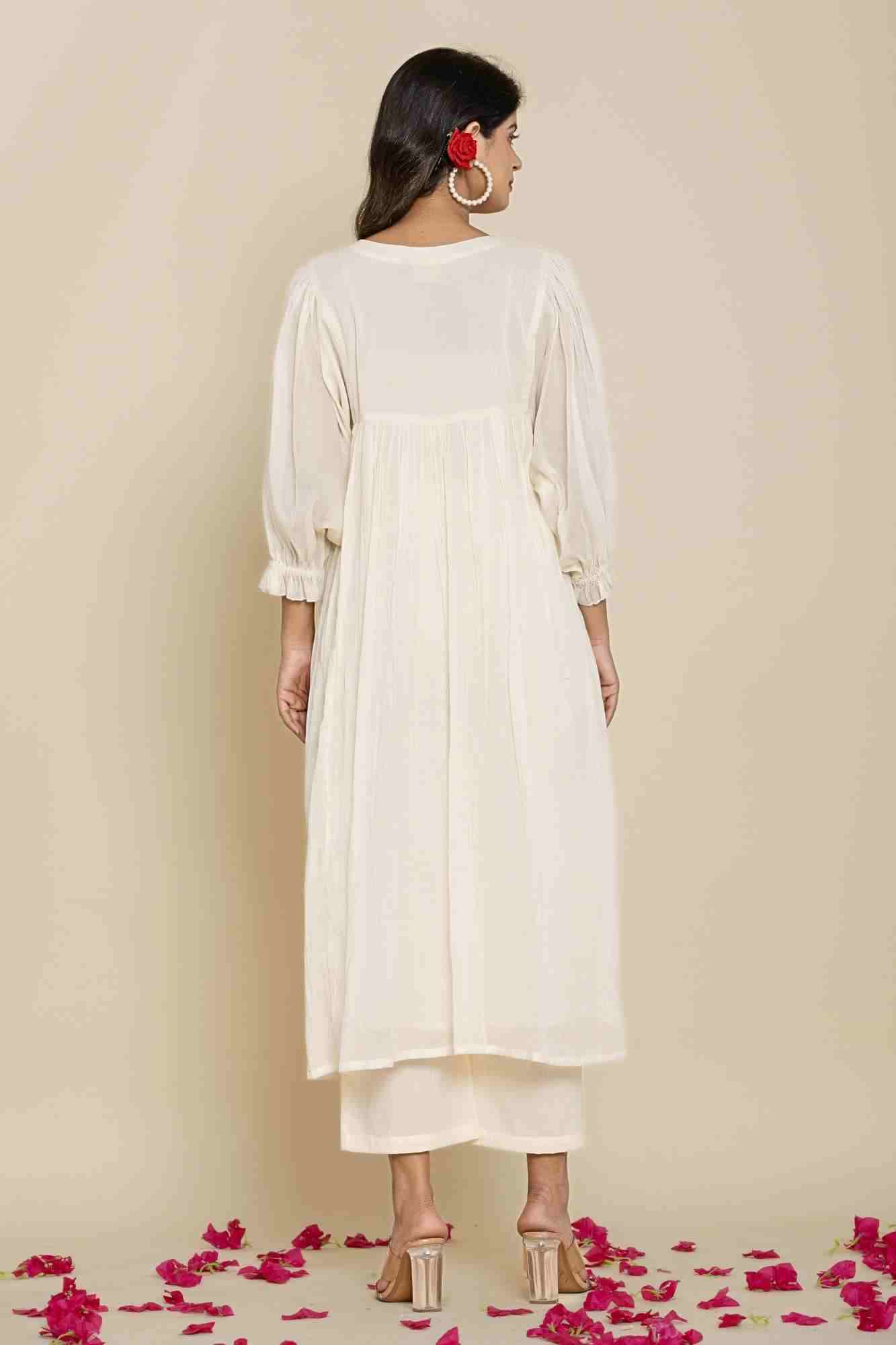 Naksh Kora Cotton Voile Gathered Kurta And Pants