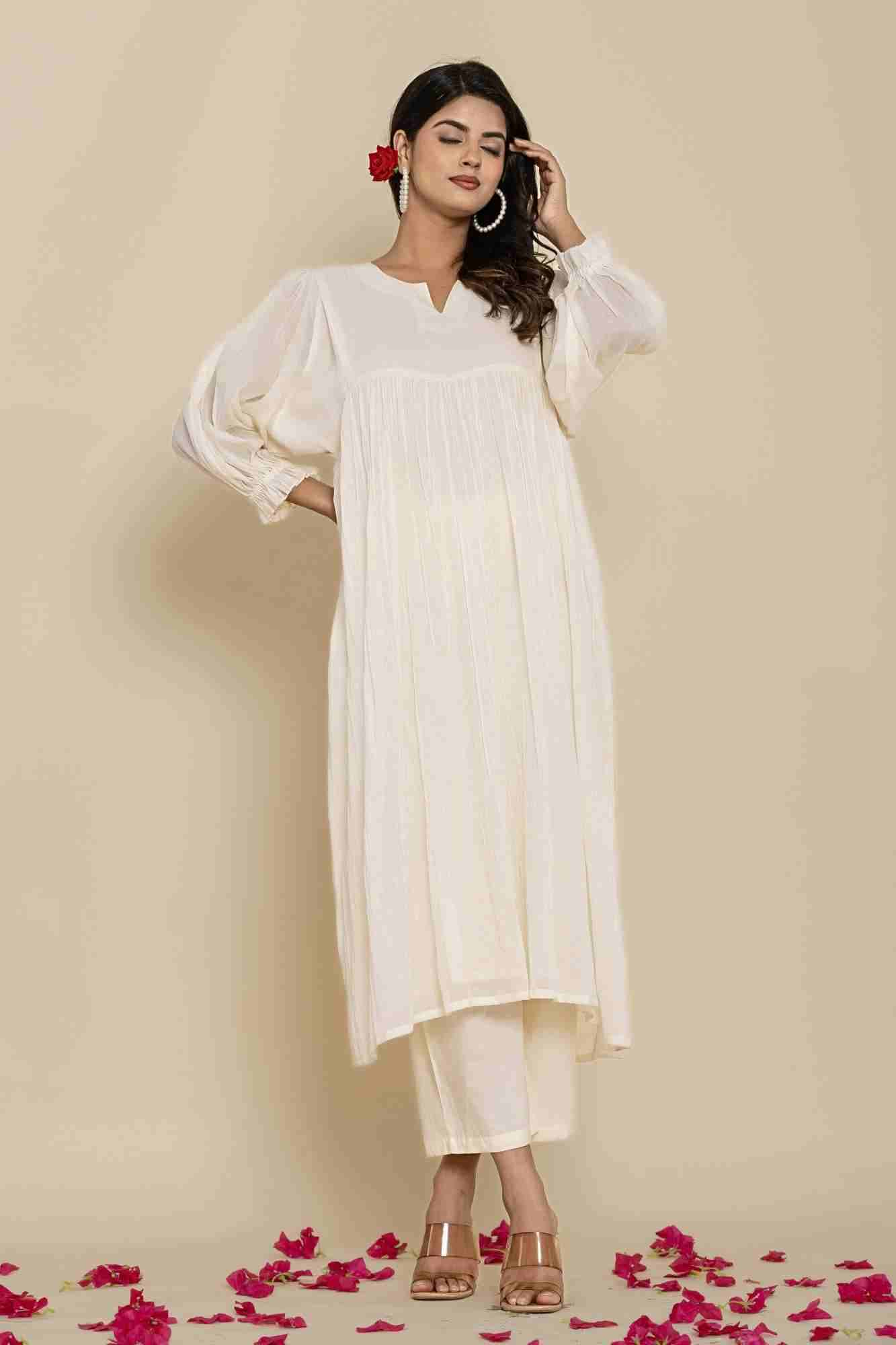 Naksh Kora Cotton Voile Gathered Kurta And Pants