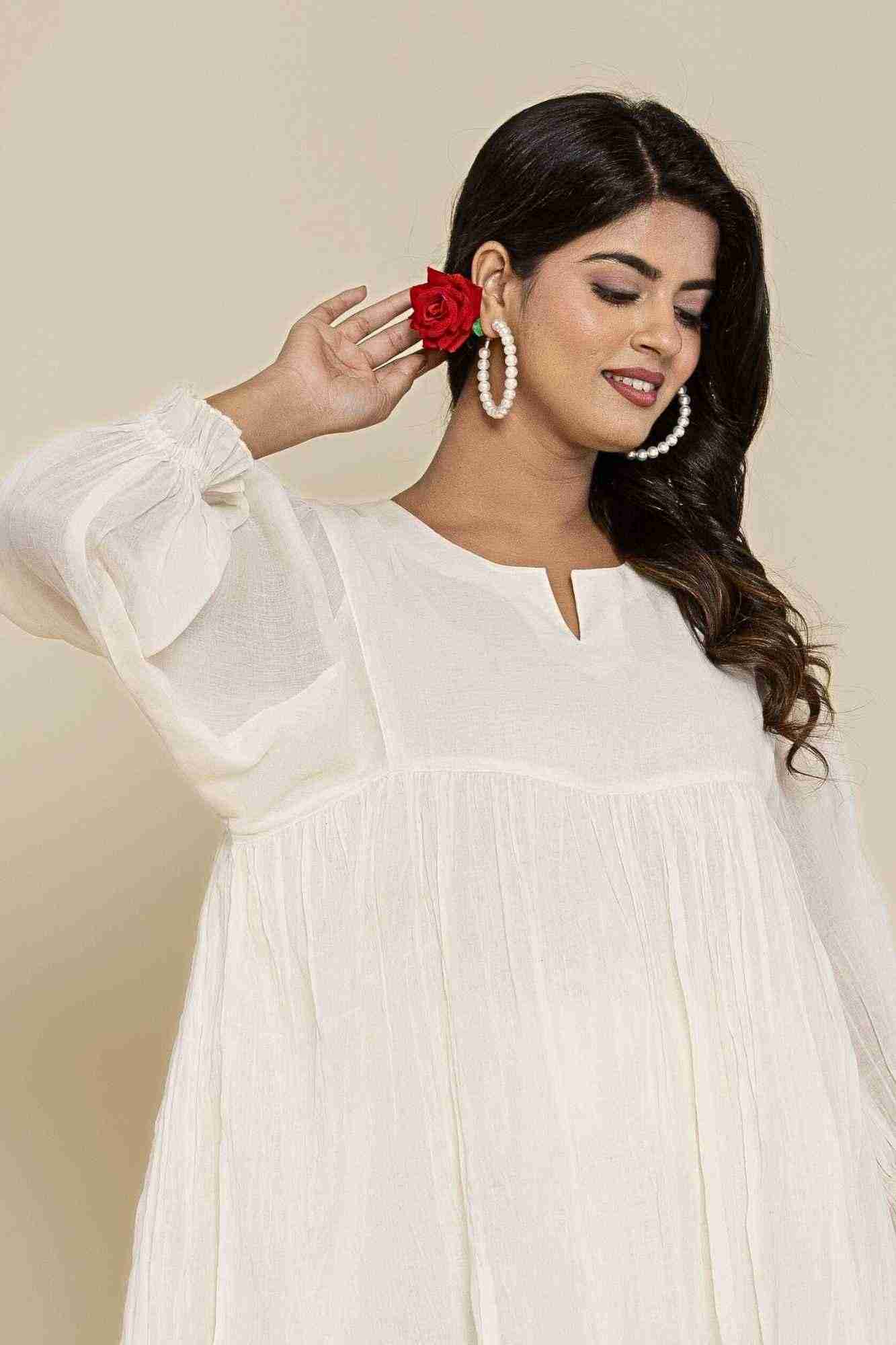 Naksh Kora Cotton Voile Gathered Kurta And Pants