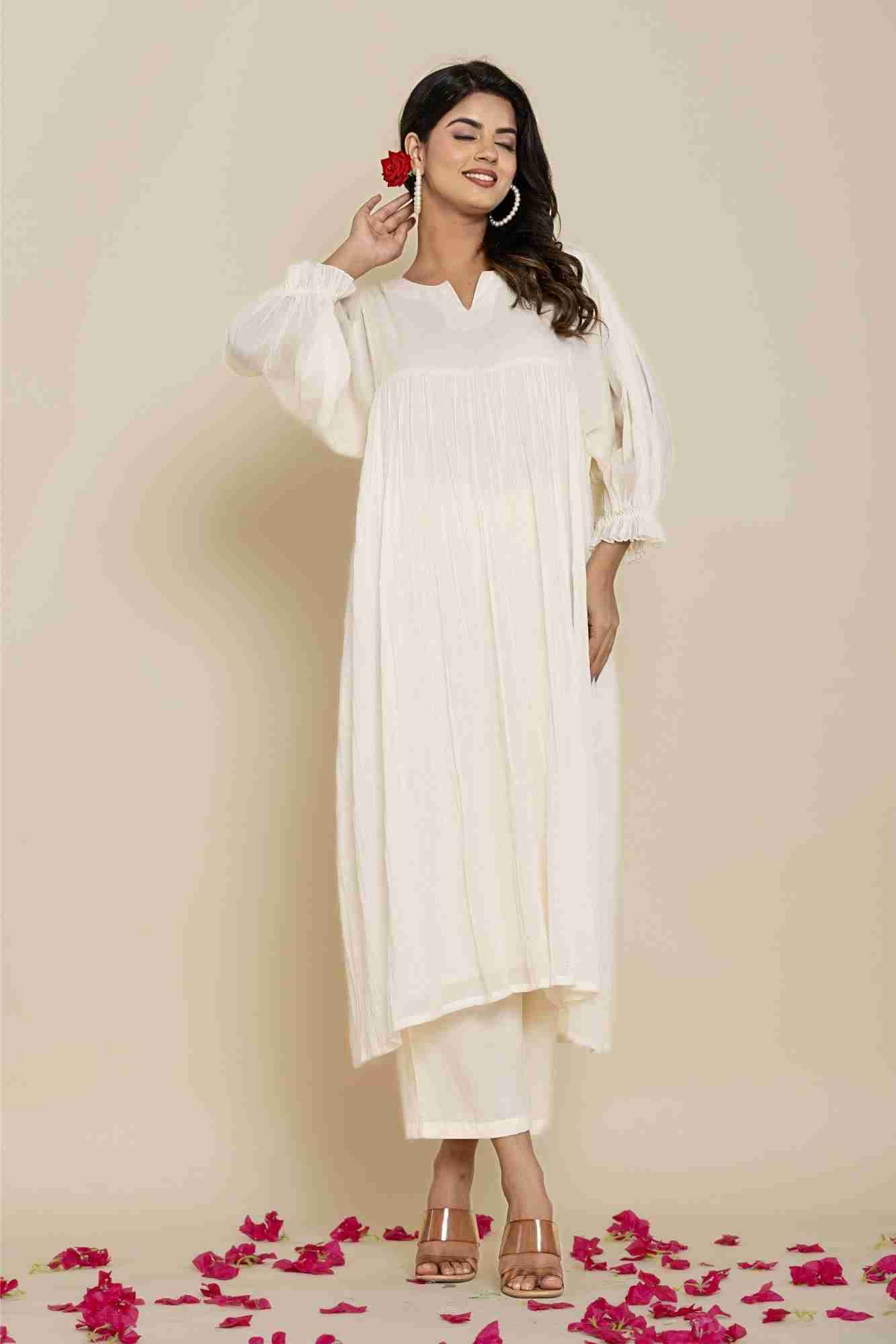 Naksh Kora Cotton Voile Gathered Kurta And Pants