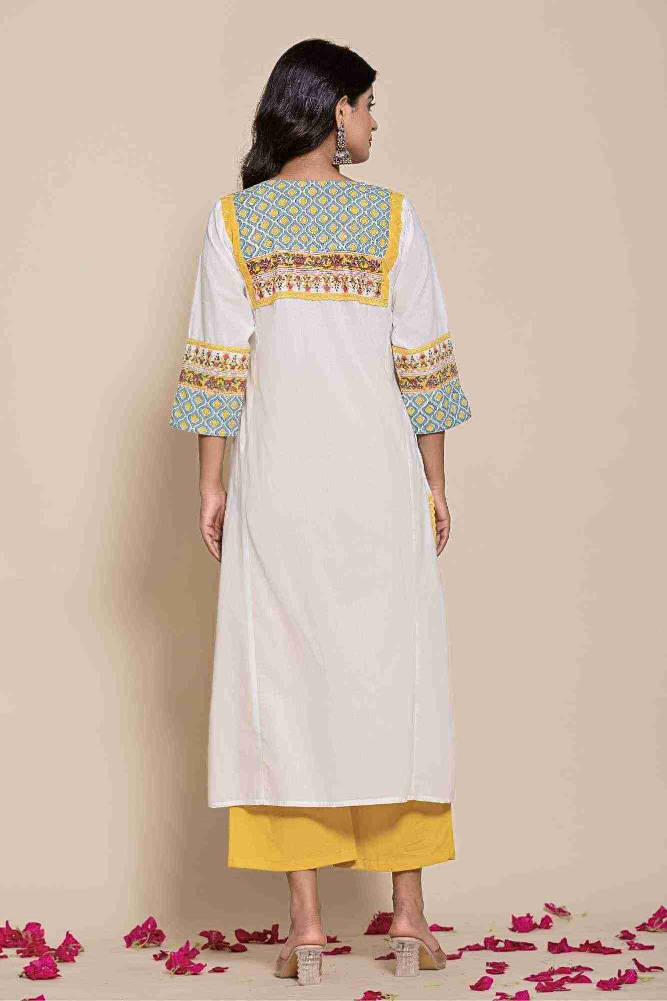 Naksh White Cotton Kurta Pants And Shaded Dupatta