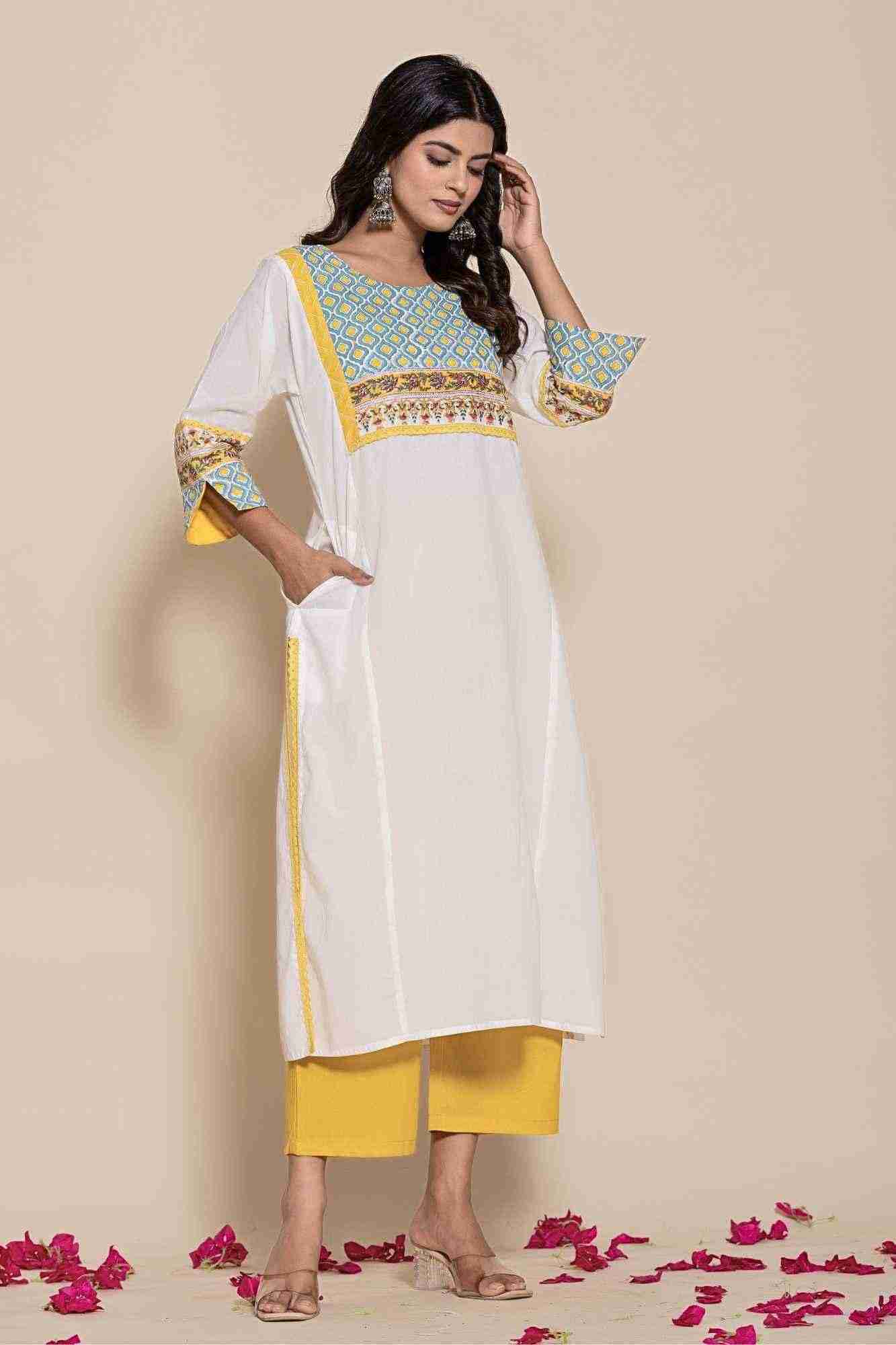 Naksh White Cotton Kurta Pants And Shaded Dupatta