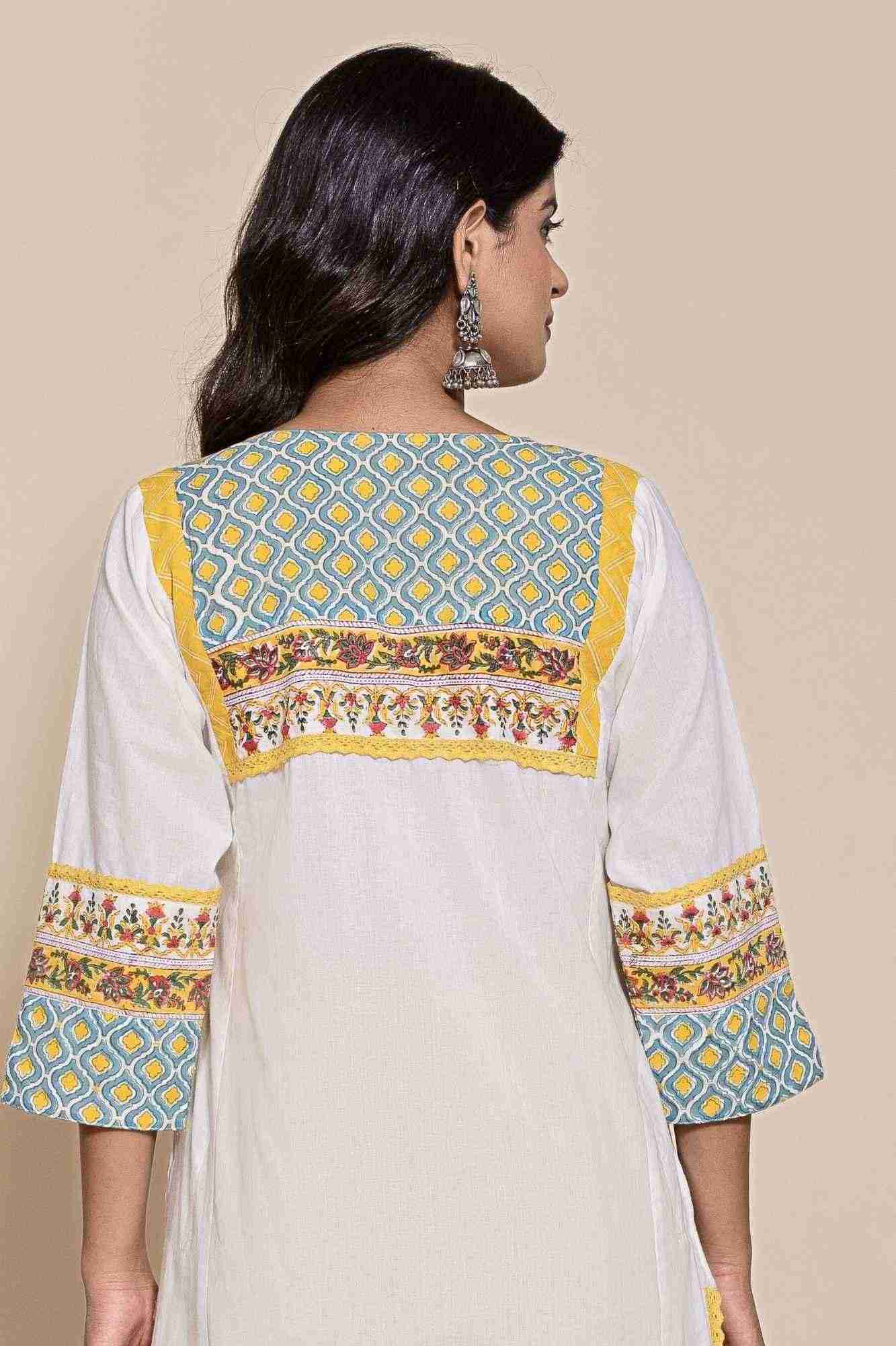 Naksh White Cotton Kurta Pants And Shaded Dupatta