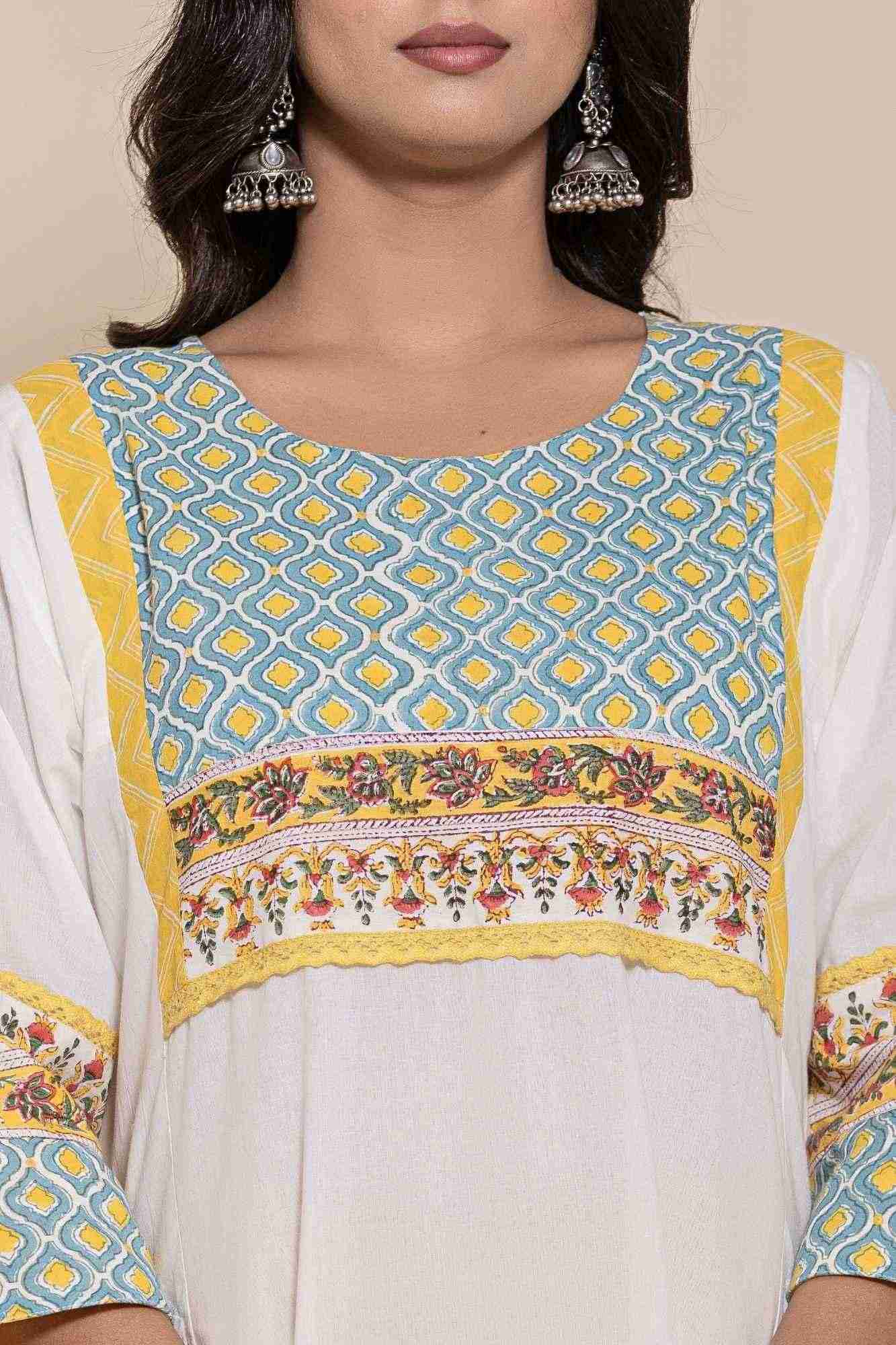 Naksh White Cotton Kurta Pants And Shaded Dupatta