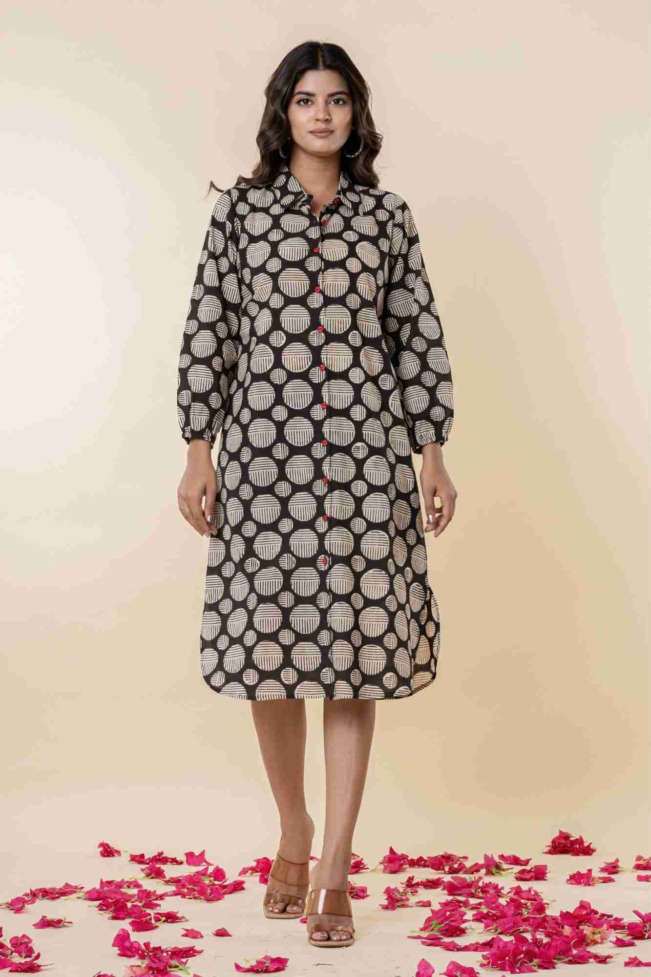 Black Cotton Shirt Style Kurta with Pockets