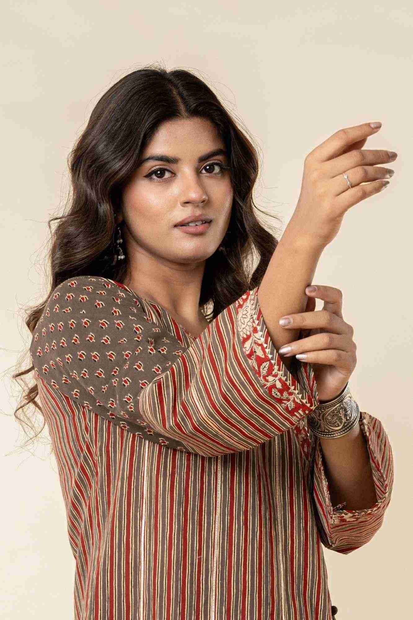 Angrakha Cotton Printed Kurta And Pants Set
