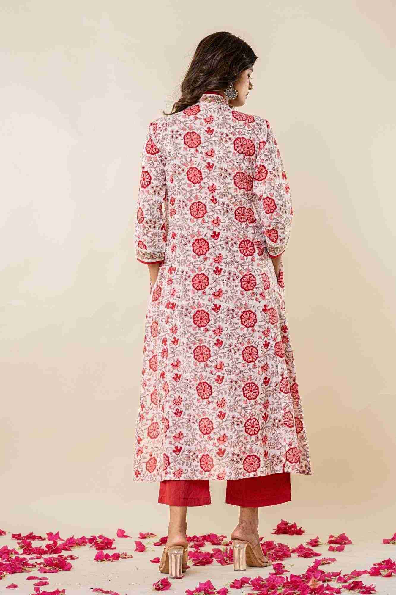 Red Bloom Mul Mul Kurta Set (Set of 2)