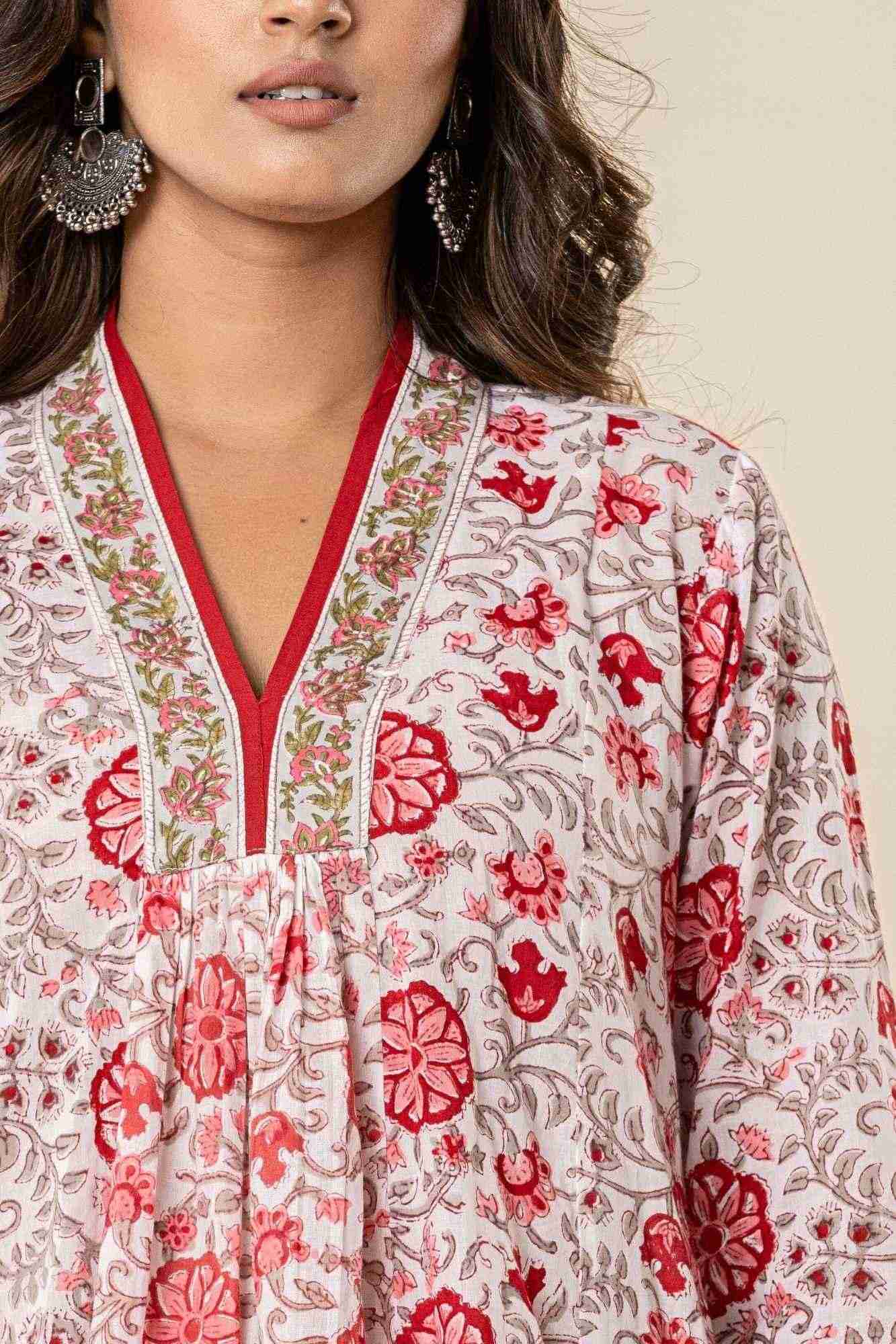 Red Bloom Mul Mul Kurta Set (Set of 2)