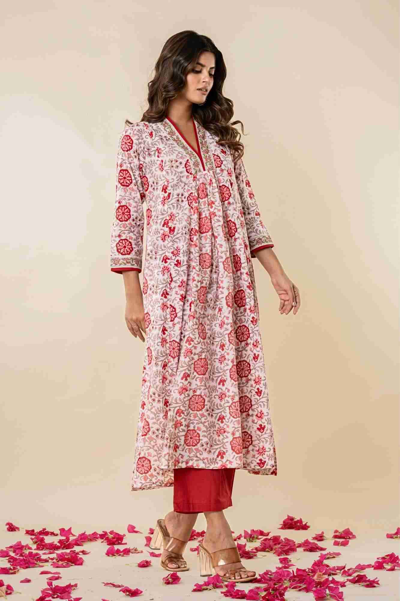 Red Bloom Mul Mul Kurta Set (Set of 2)