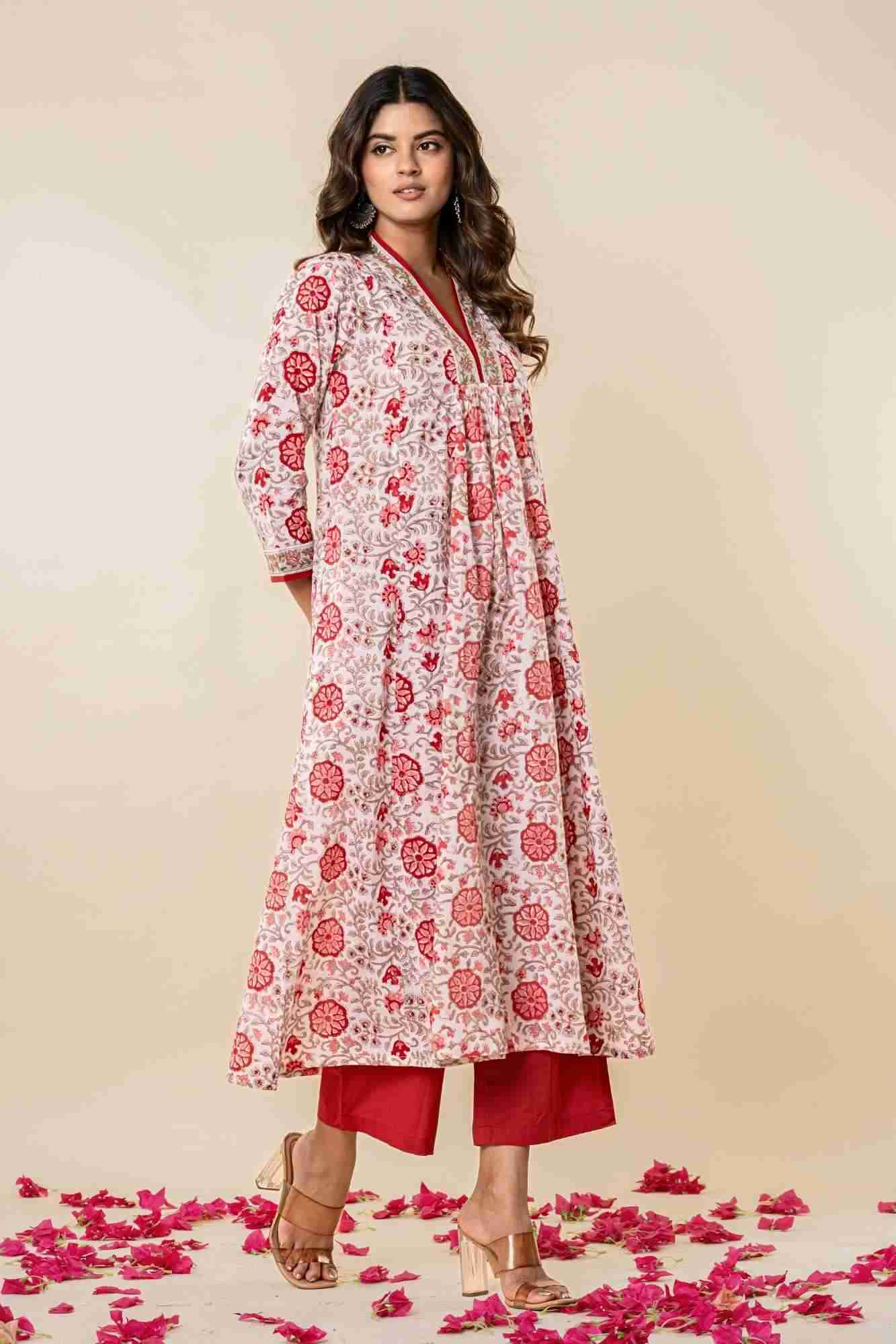 Red Bloom Mul Mul Kurta Set (Set of 2)