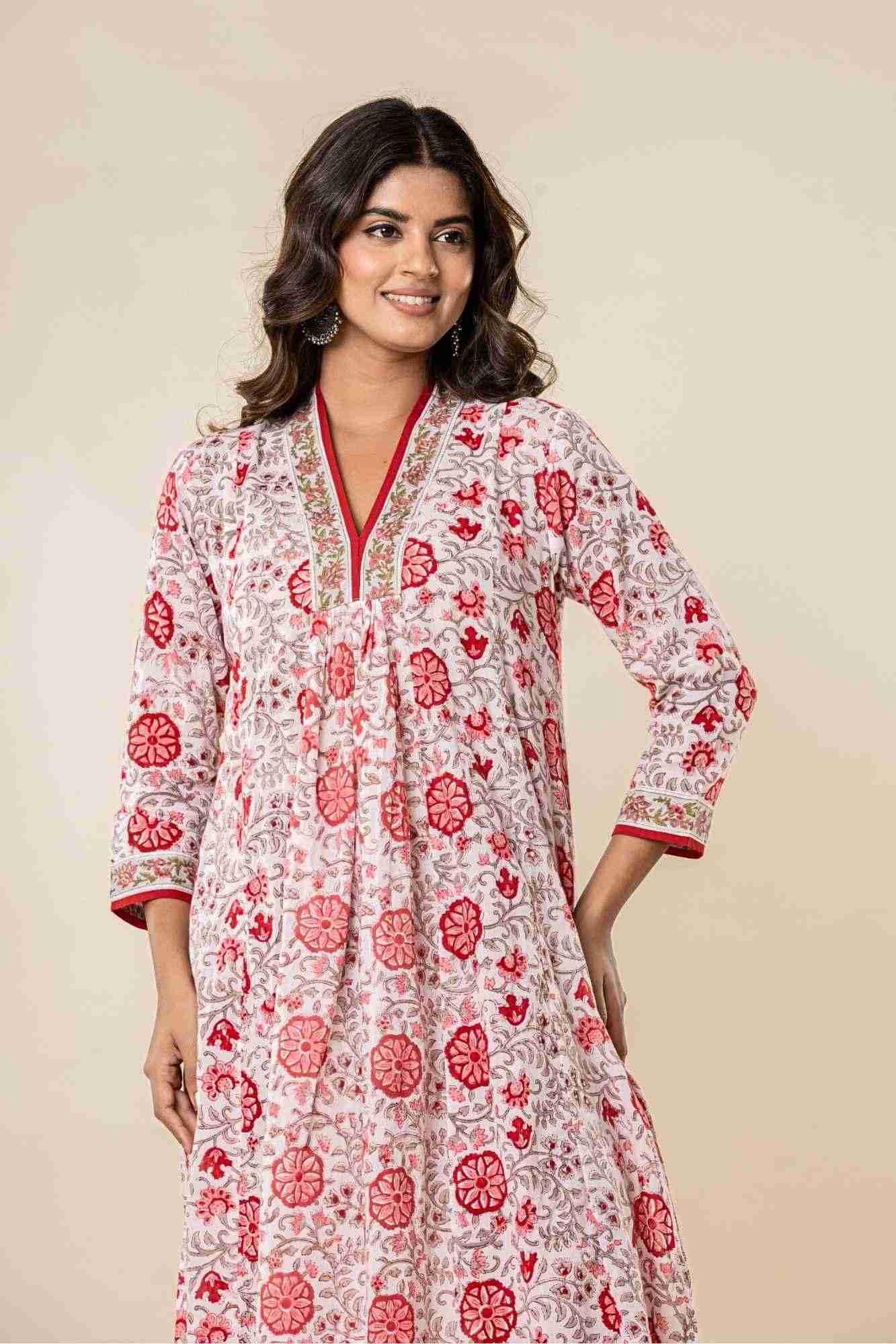 Red Bloom Mul Mul Kurta Set (Set of 2)