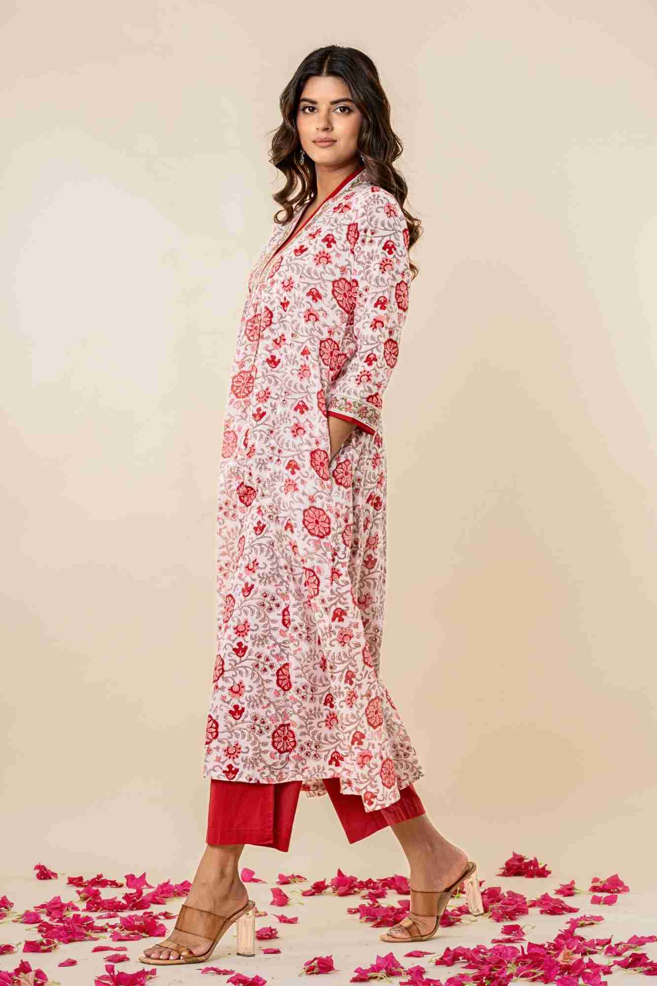Red Bloom Mul Mul Kurta Set (Set of 2)