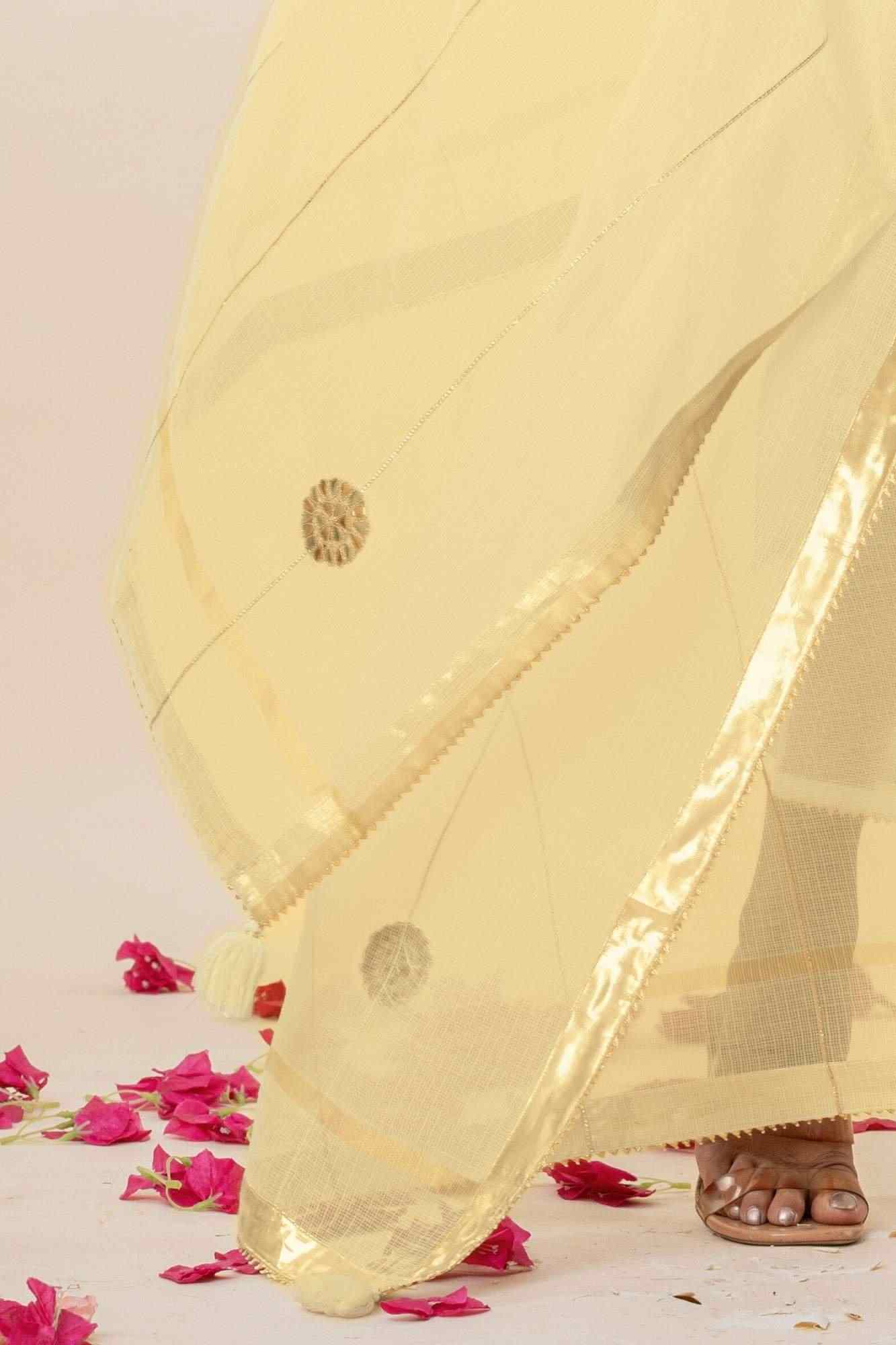 Pale yeloow Kota Doria Gota Patti Kurta Set