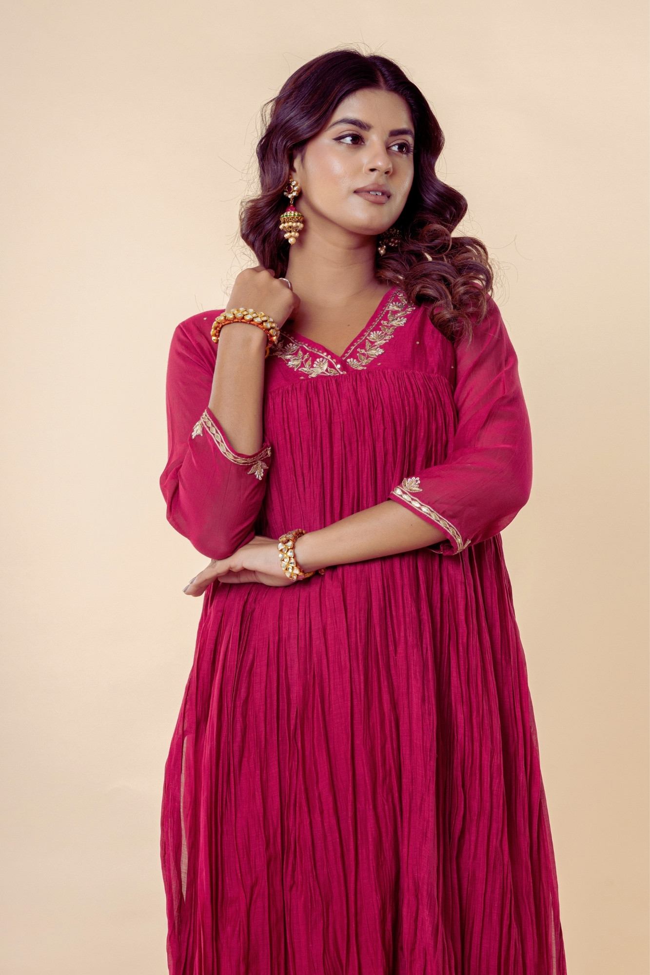 Deep Rose Zardozi Kurti Pant Set