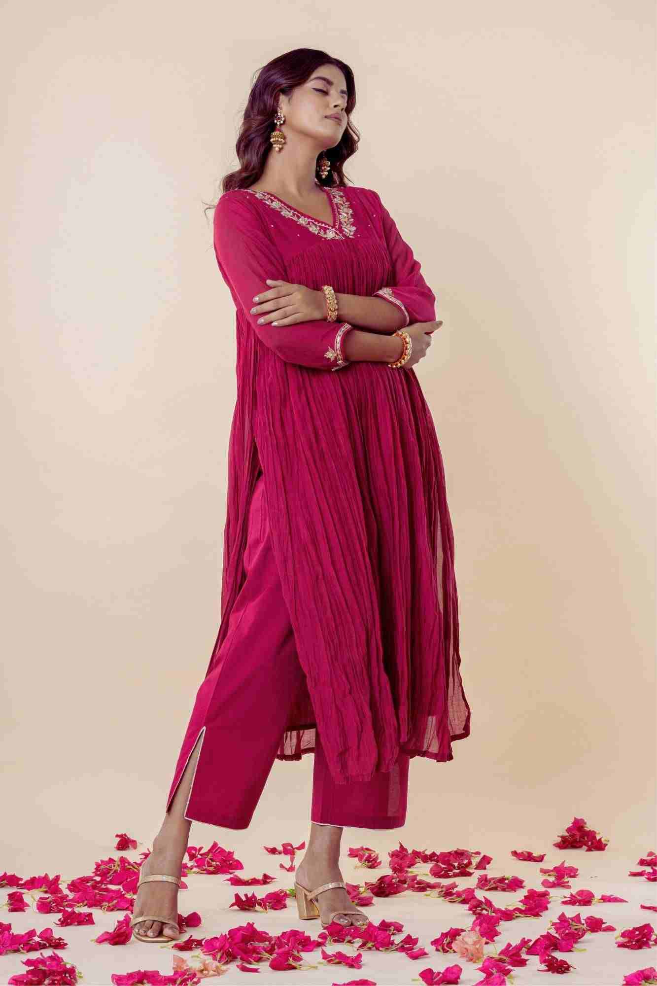 Deep Rose Zardozi Kurti Pant Set