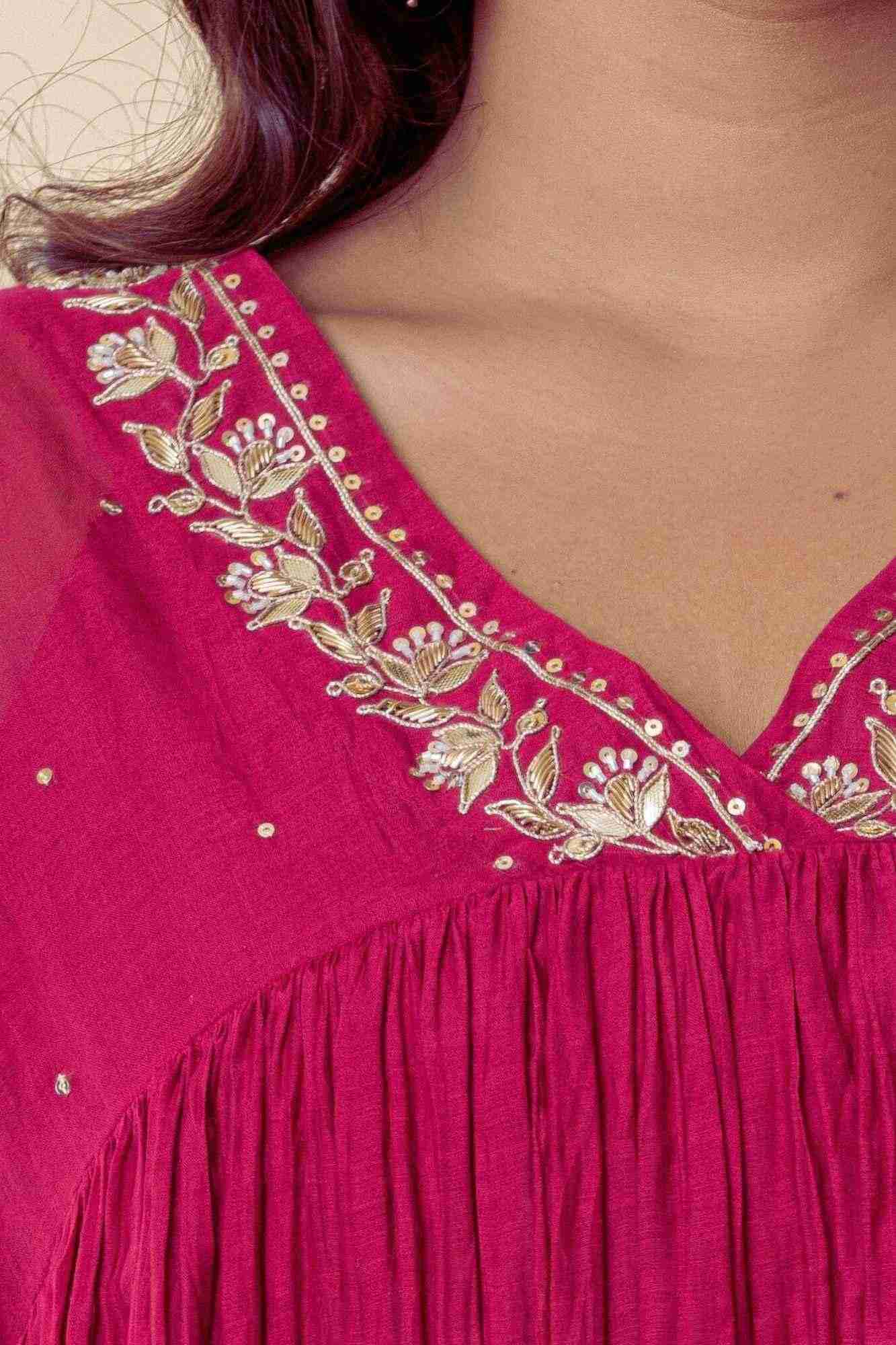 Deep Rose Zardozi Kurti Pant Set
