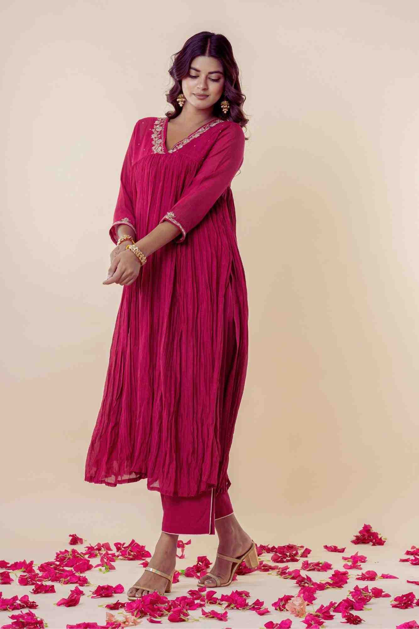 Deep Rose Zardozi Kurti Pant Set