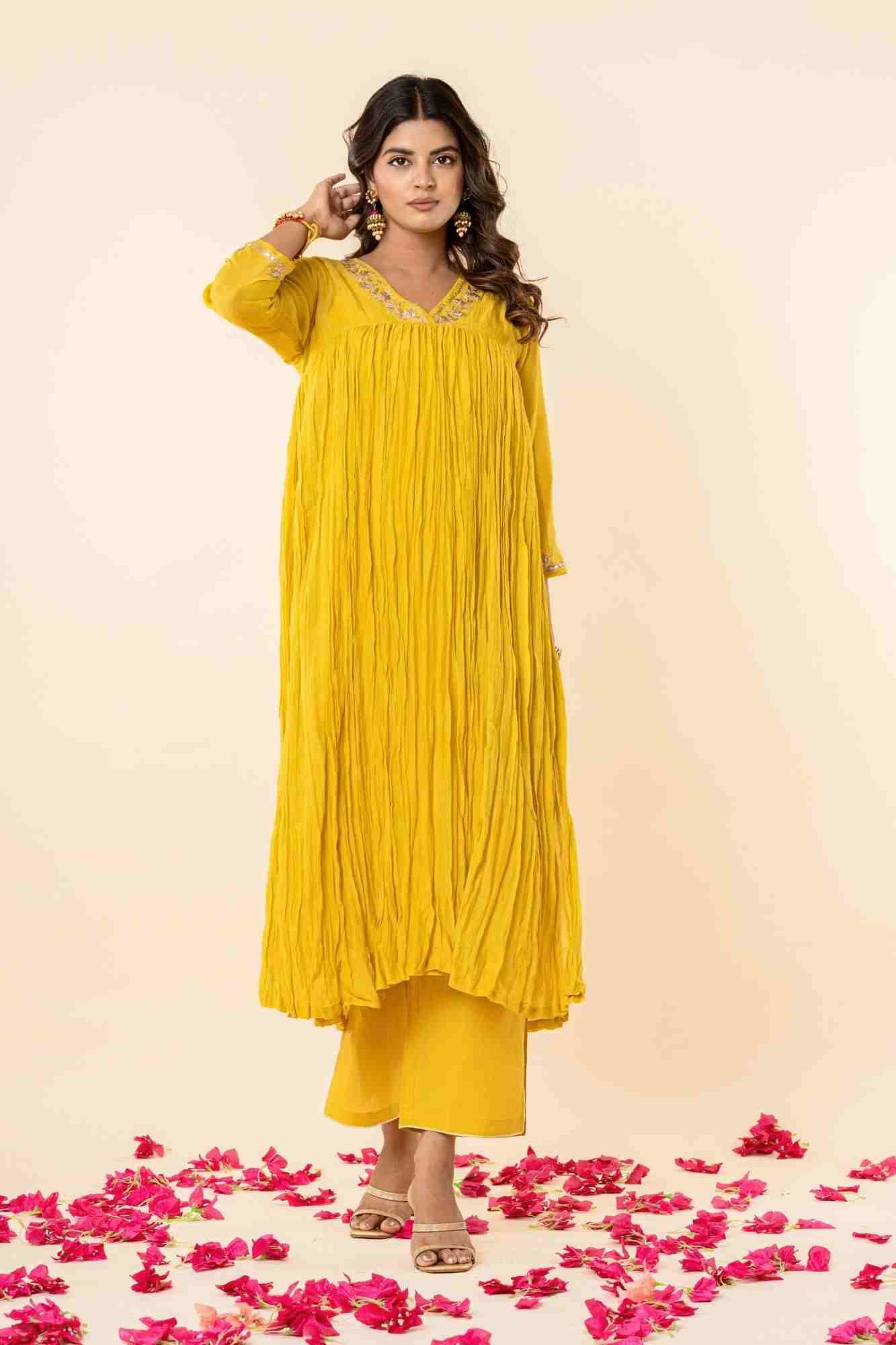 Sunlit Mustard Zardozi Kurti Pant Set