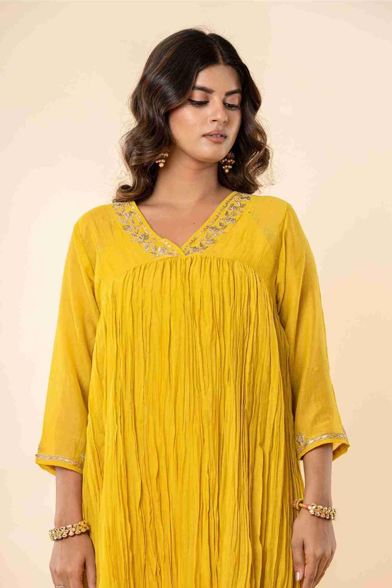 Sunlit Mustard Zardozi Kurti Pant Set