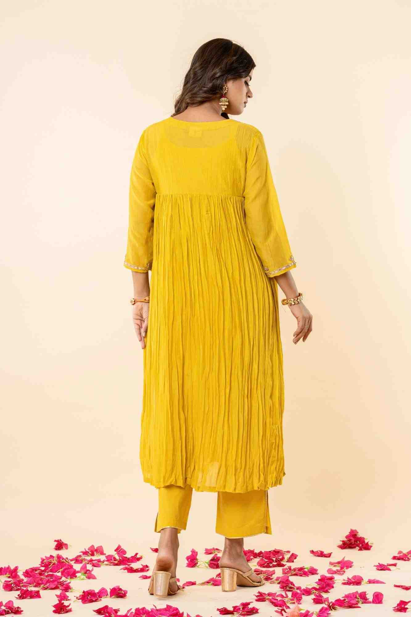 Sunlit Mustard Zardozi Kurti Pant Set