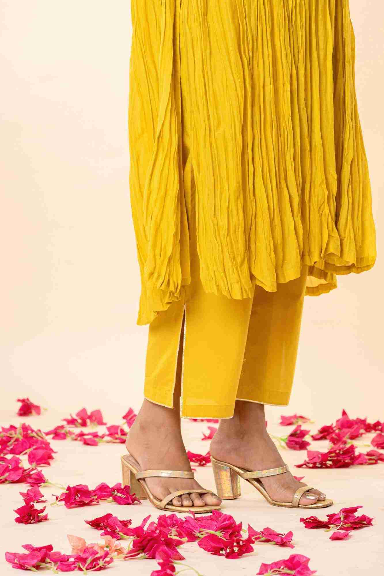 Sunlit Mustard Zardozi Kurti Pant Set