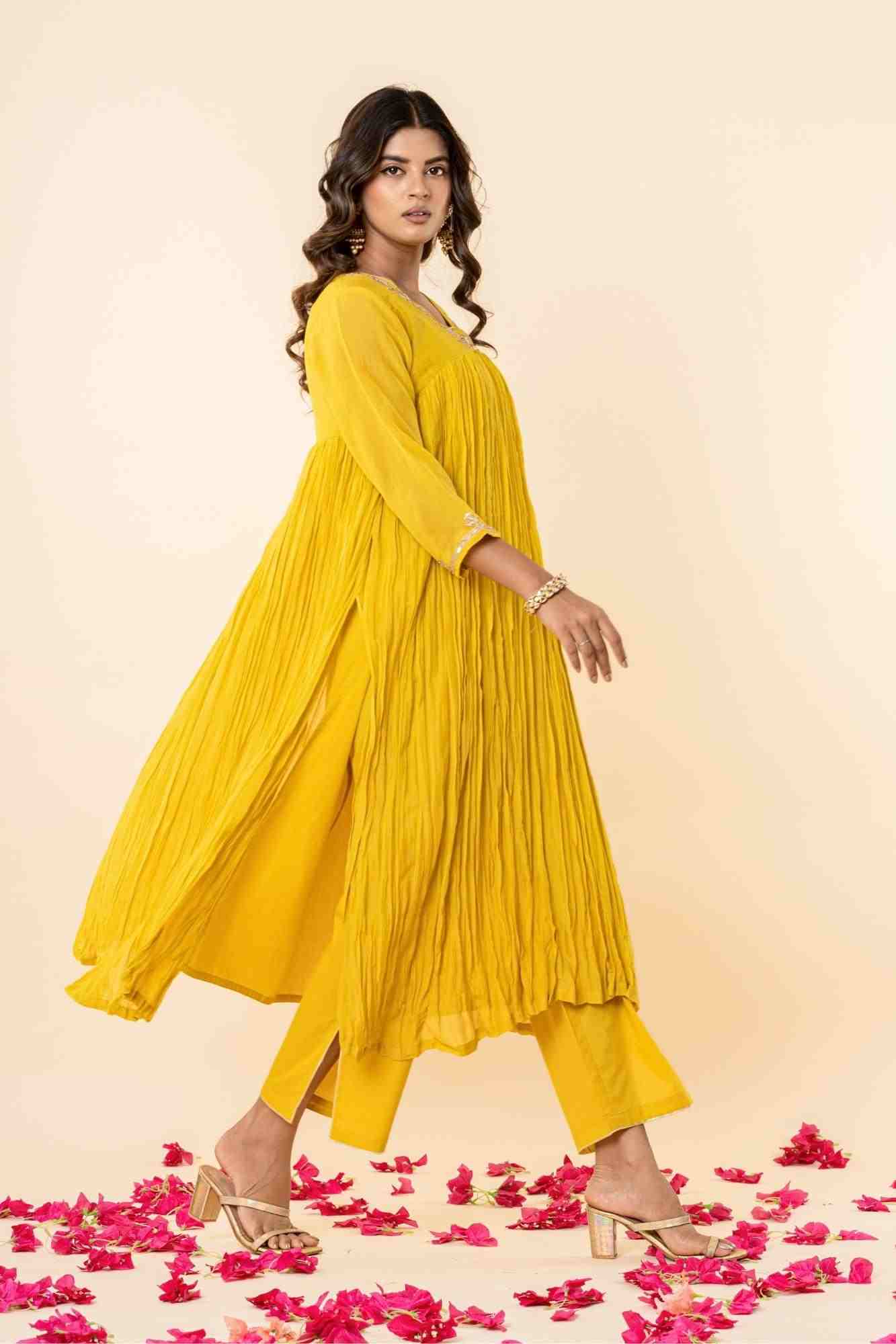 Sunlit Mustard Zardozi Kurti Pant Set