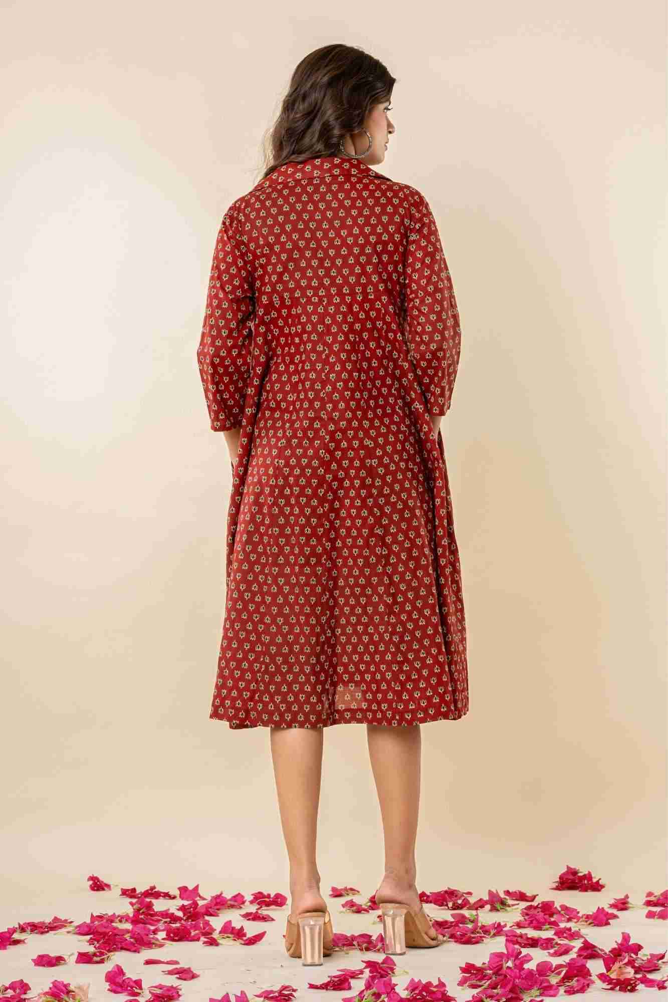 Maroon Collared A-Line Cotton Kurta