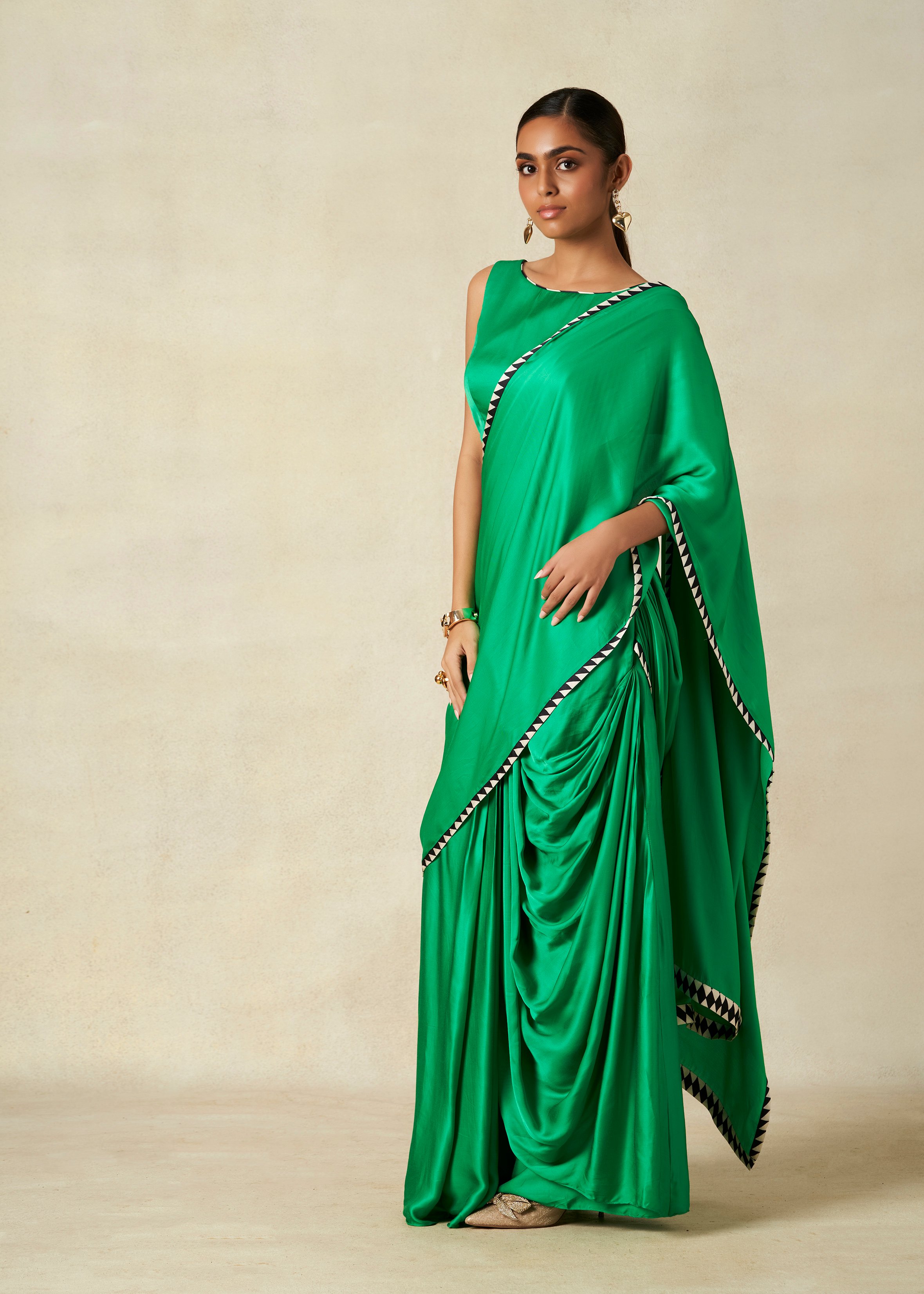 Green Cowl Saree​
