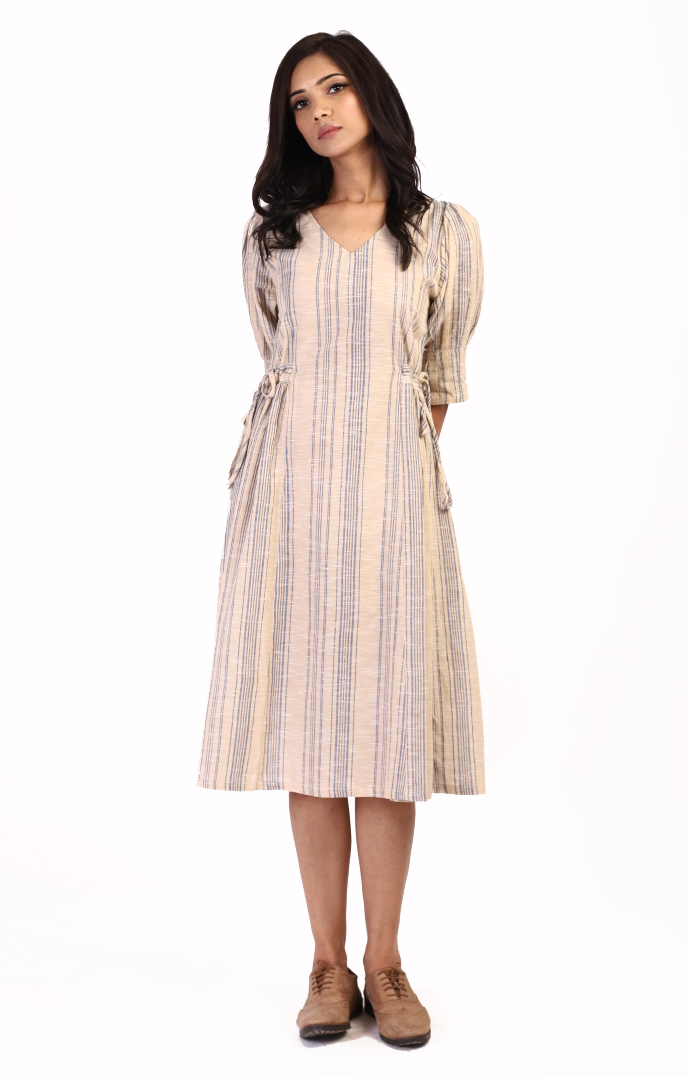Jiti | Beige Blue Striped Dress undefined
