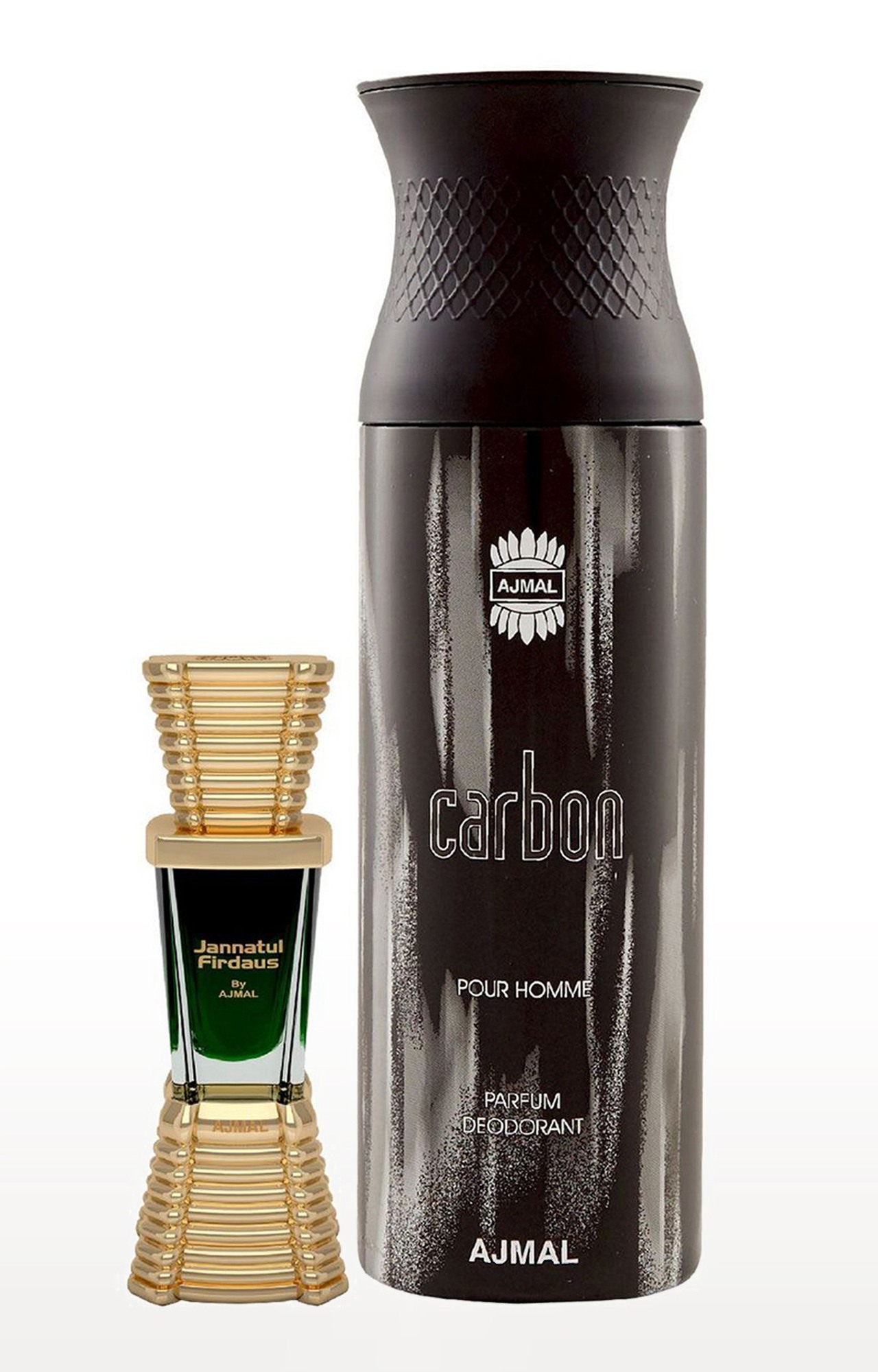 Ajmal Jannatul Firdaus Concentrated Perfume Oil Oriental Alcohol-free Attar 10ml for Unisex and Carbon Homme Deodorant Fragrance 200ml for Men