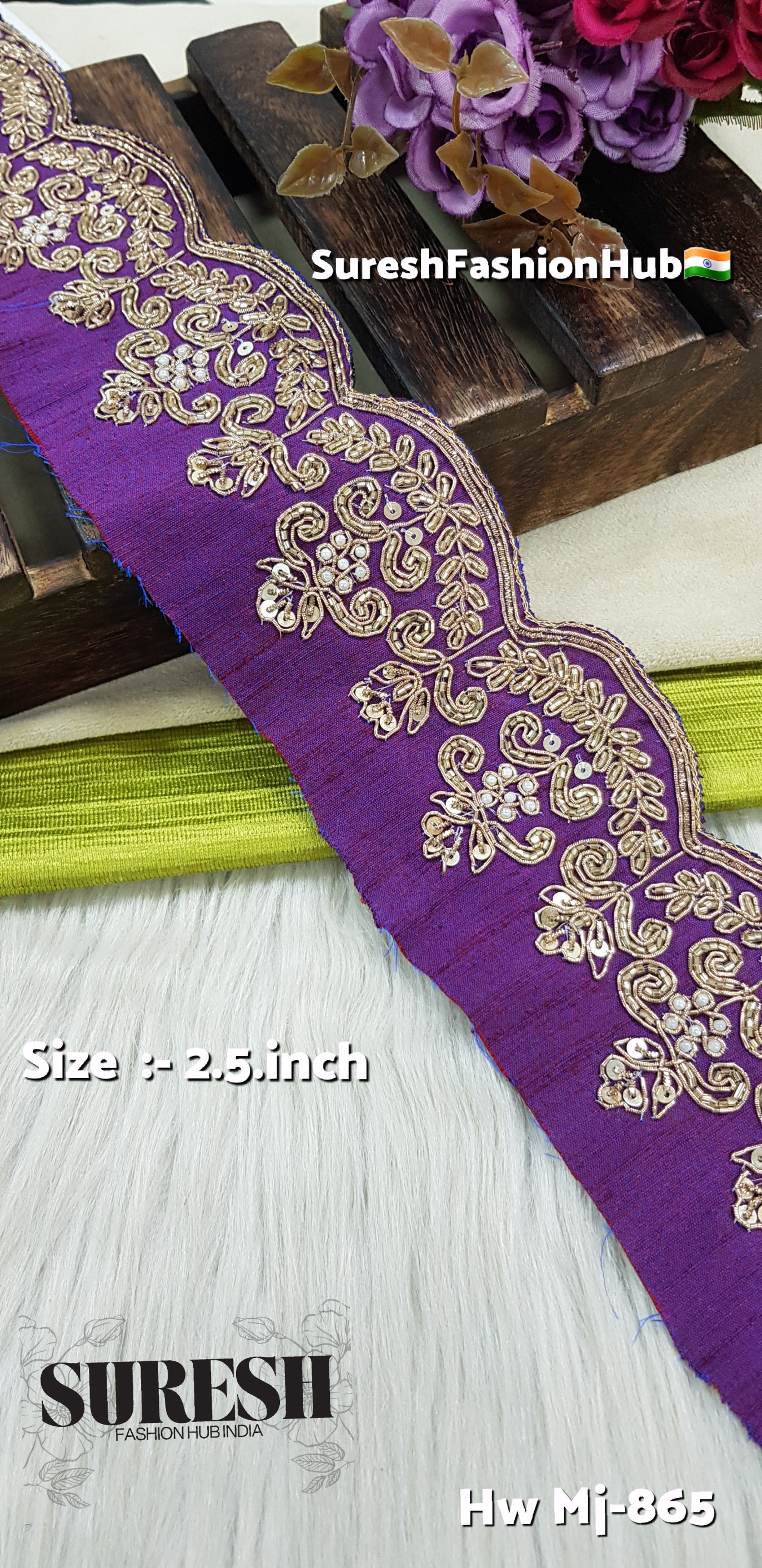 Wine Floral Zardosi Scallop Border – Mj-865